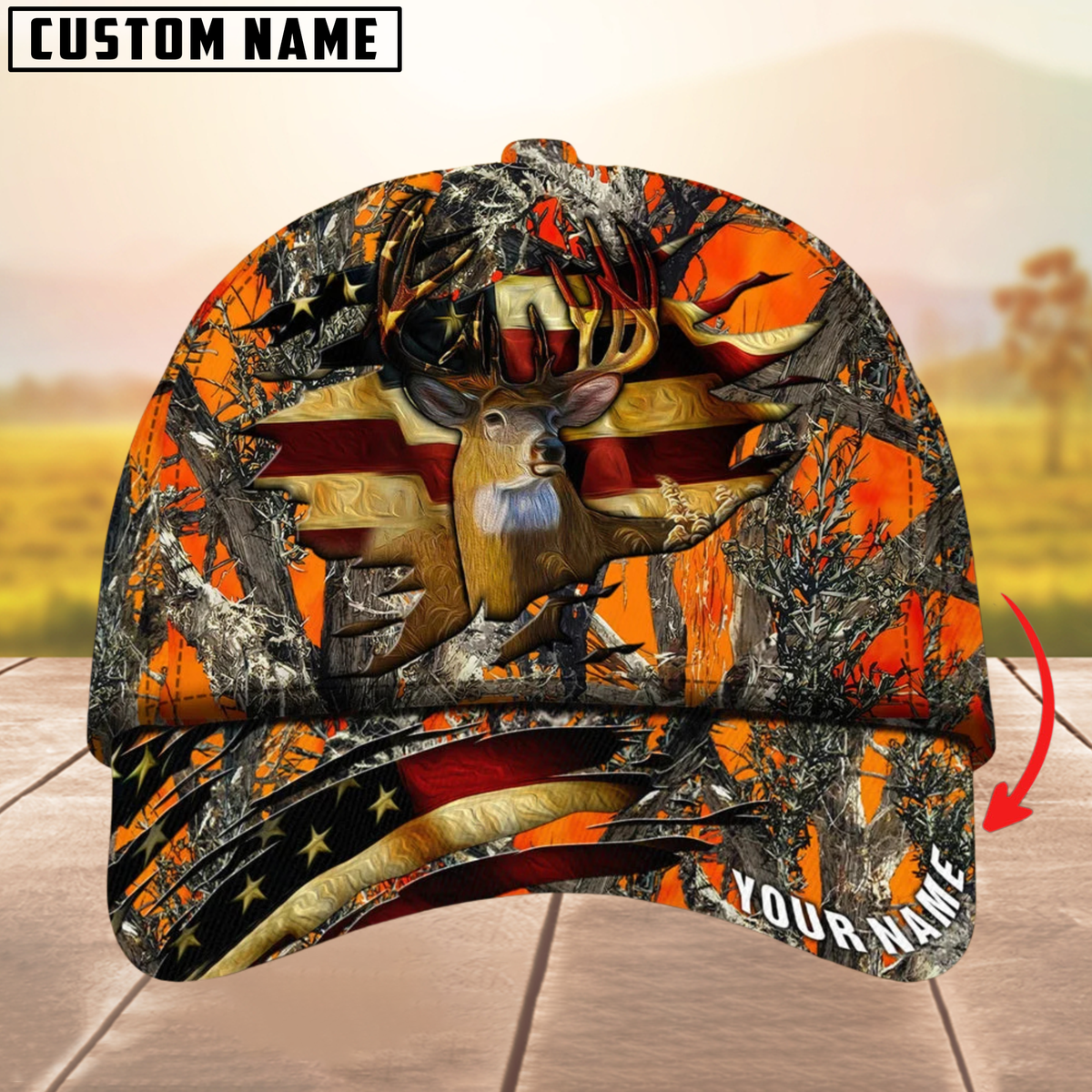 Blisscorners The Best Of Premium Cracked Flag Deer Hunting Camouflage Pattern Multicolor Personalized Name 3D Cap