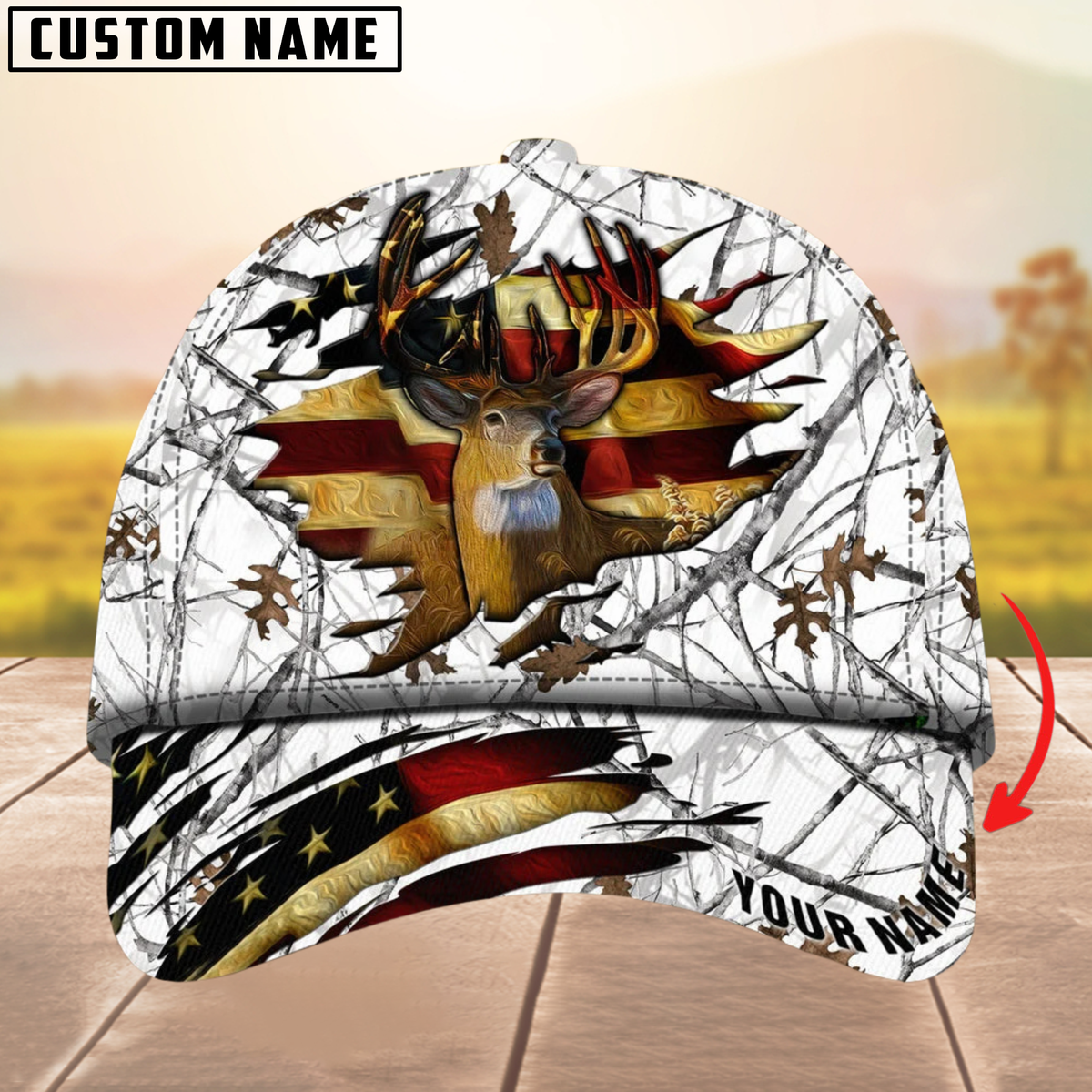 Blisscorners The Best Of Premium Cracked Flag Deer Hunting Camouflage Pattern Multicolor Personalized Name 3D Cap