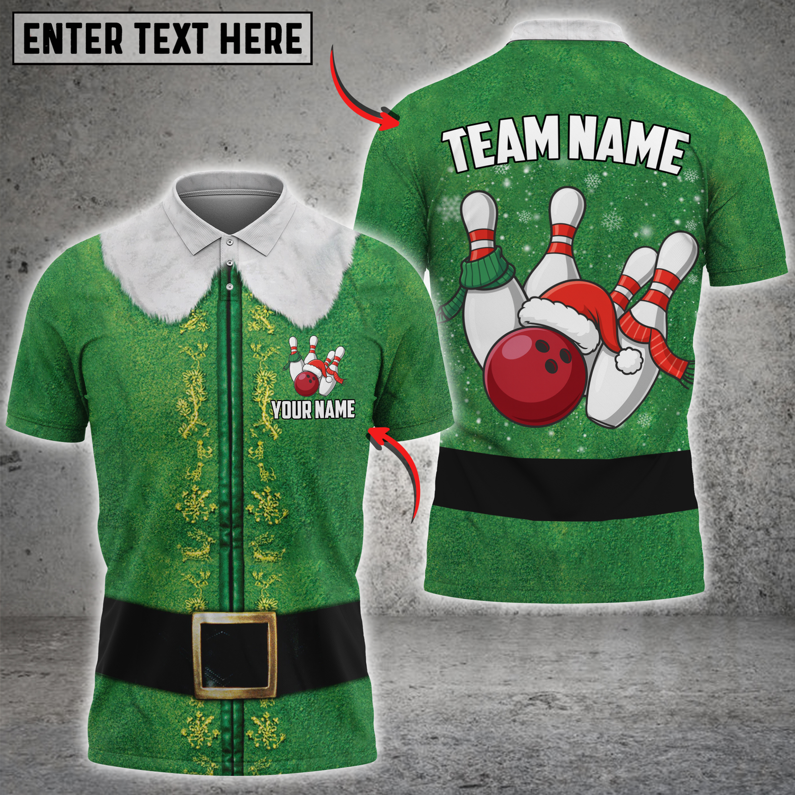 Blisscorners Santa Hat Bowling Elf Multicolor Customized Name, Team Name 3D Shirt