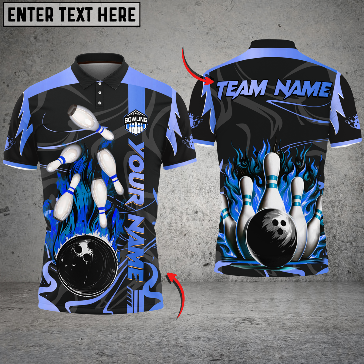 Blisscorners Bowling Golden Fire Strike Multicolor Customized Name, Team Name 3D Shirts