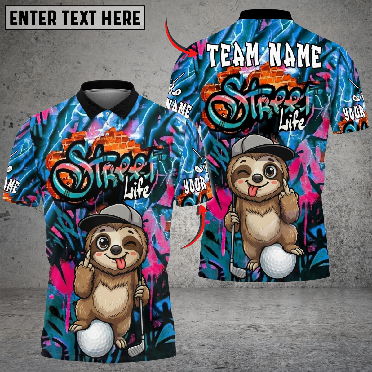 Blisscorners Sloth Street Golf Polo Shirt, Customized Name & Team Name 3D Shirts (4 Colors)