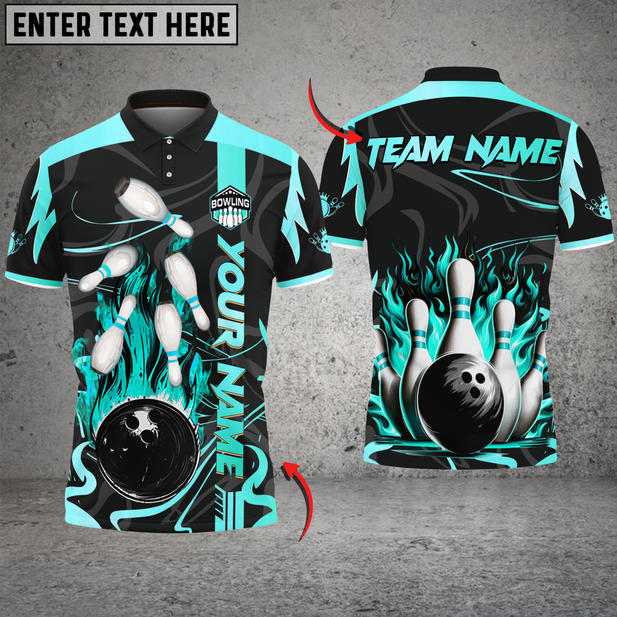 Blisscorners Bowling Golden Fire Strike Multicolor Customized Name, Team Name 3D Shirts