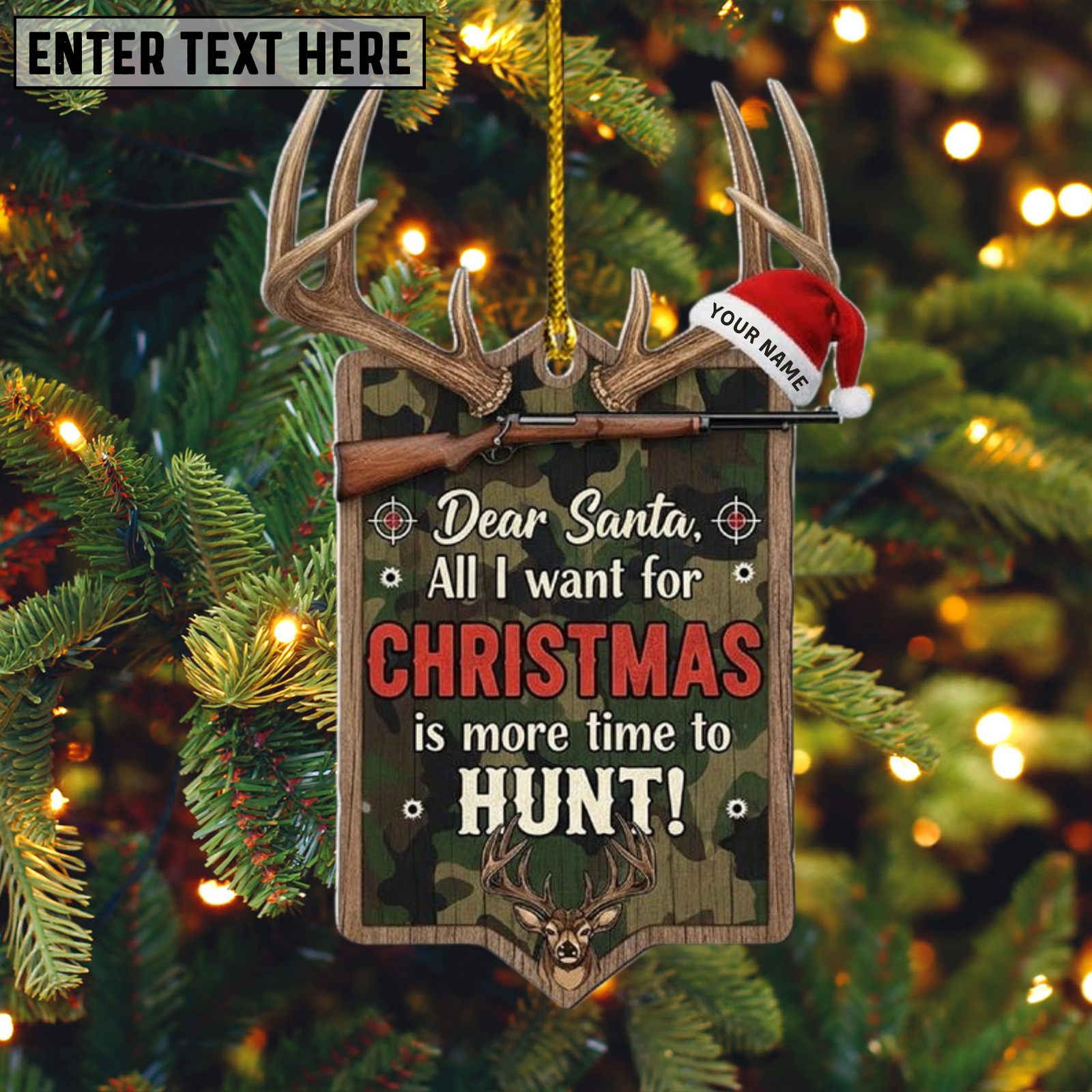 Blisscorners Custom Name Hunting Ornament, Christmas Gift for Animal Hunter