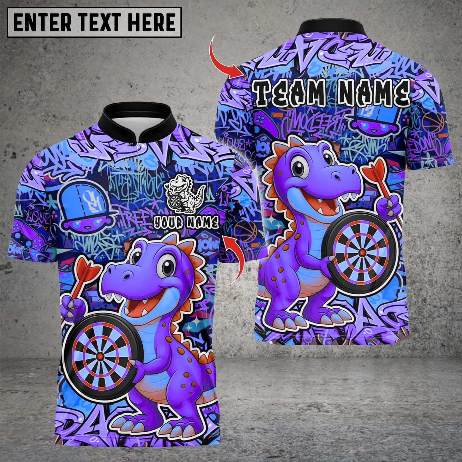 Blisscorners Darts Graffiti Cute Dinosaur Dartboard Multicolor Customized Name Team Name 3D Shirts