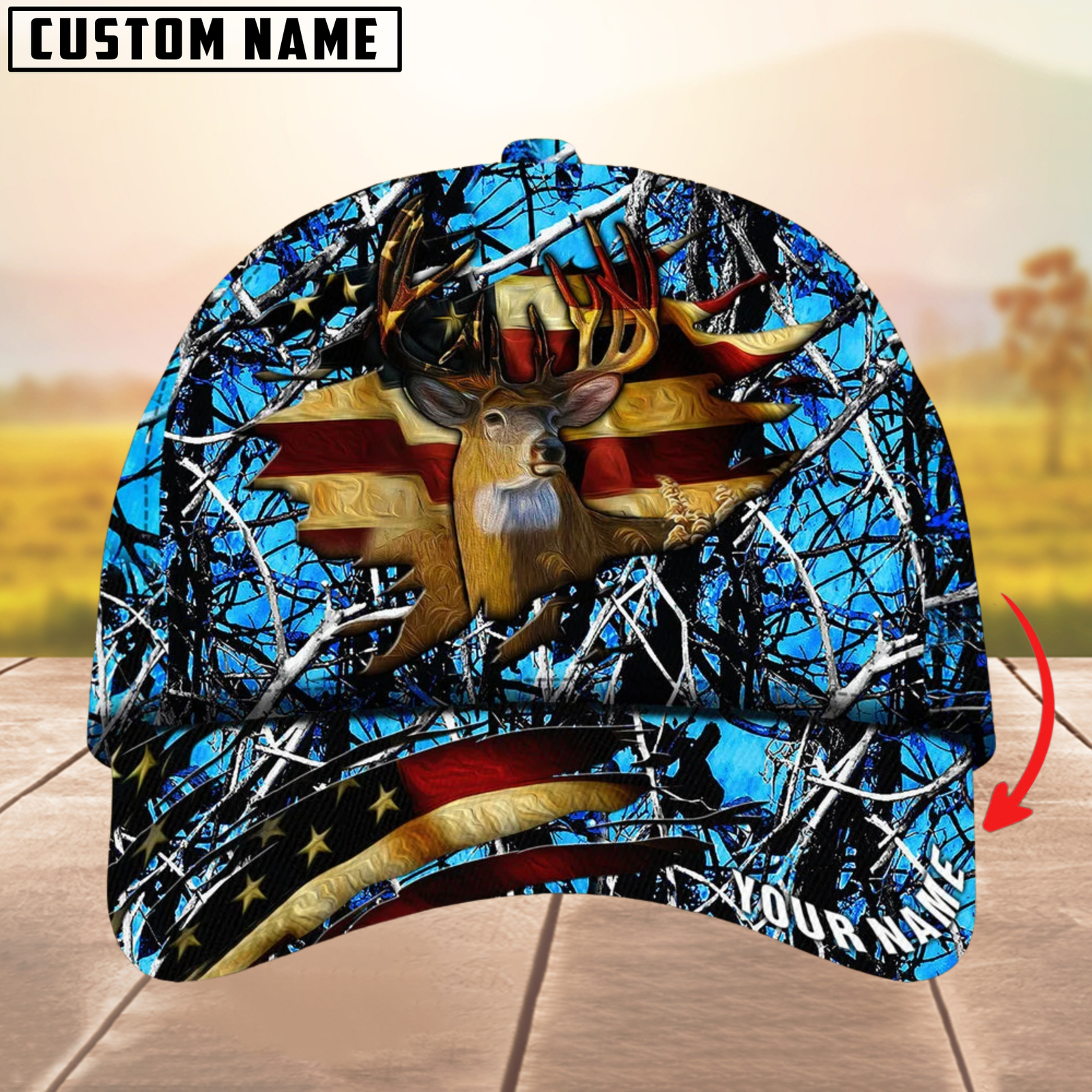 Blisscorners The Best Of Premium Cracked Flag Deer Hunting Camouflage Pattern Multicolor Personalized Name 3D Cap