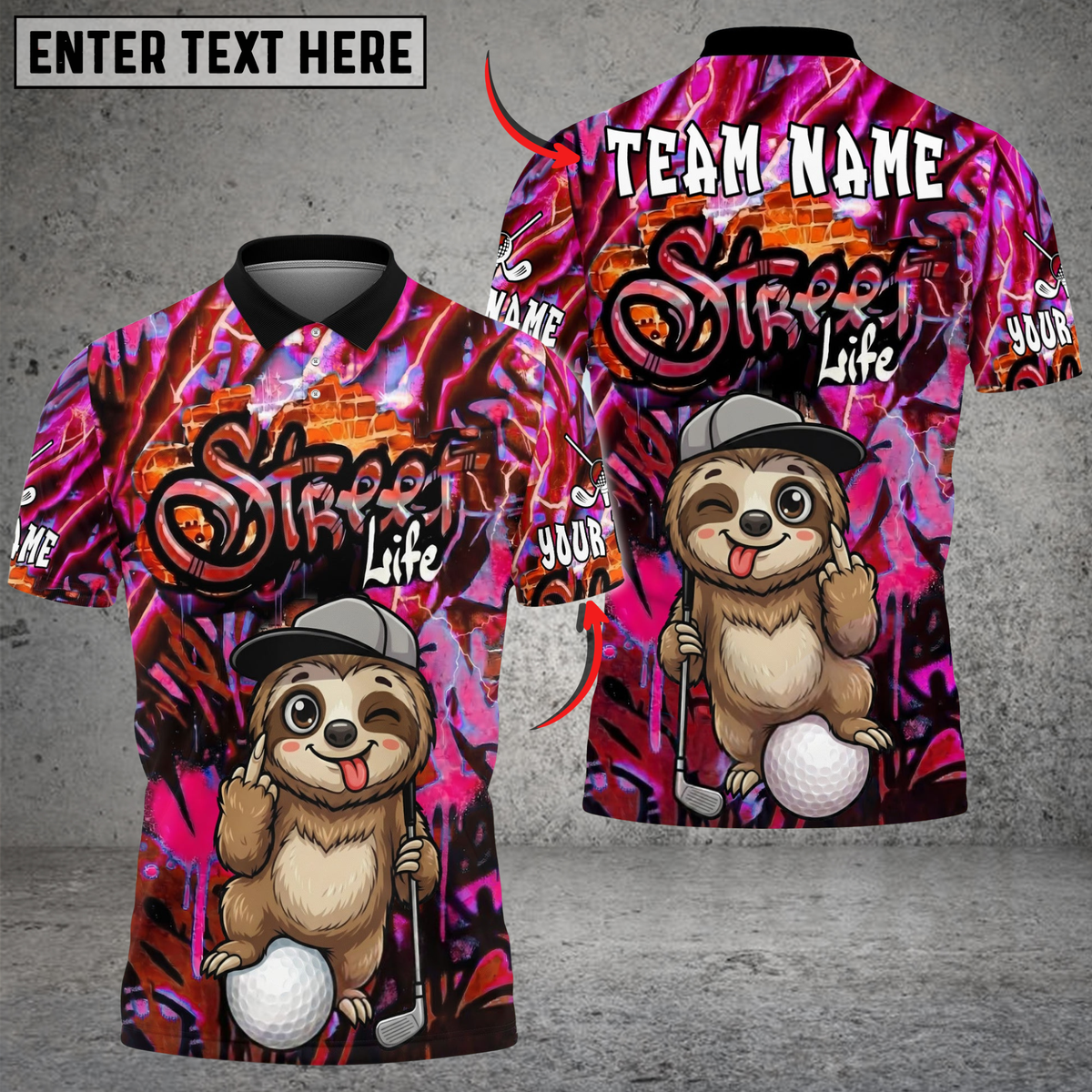 Blisscorners Sloth Street Golf Polo Shirt, Customized Name & Team Name 3D Shirts (4 Colors)