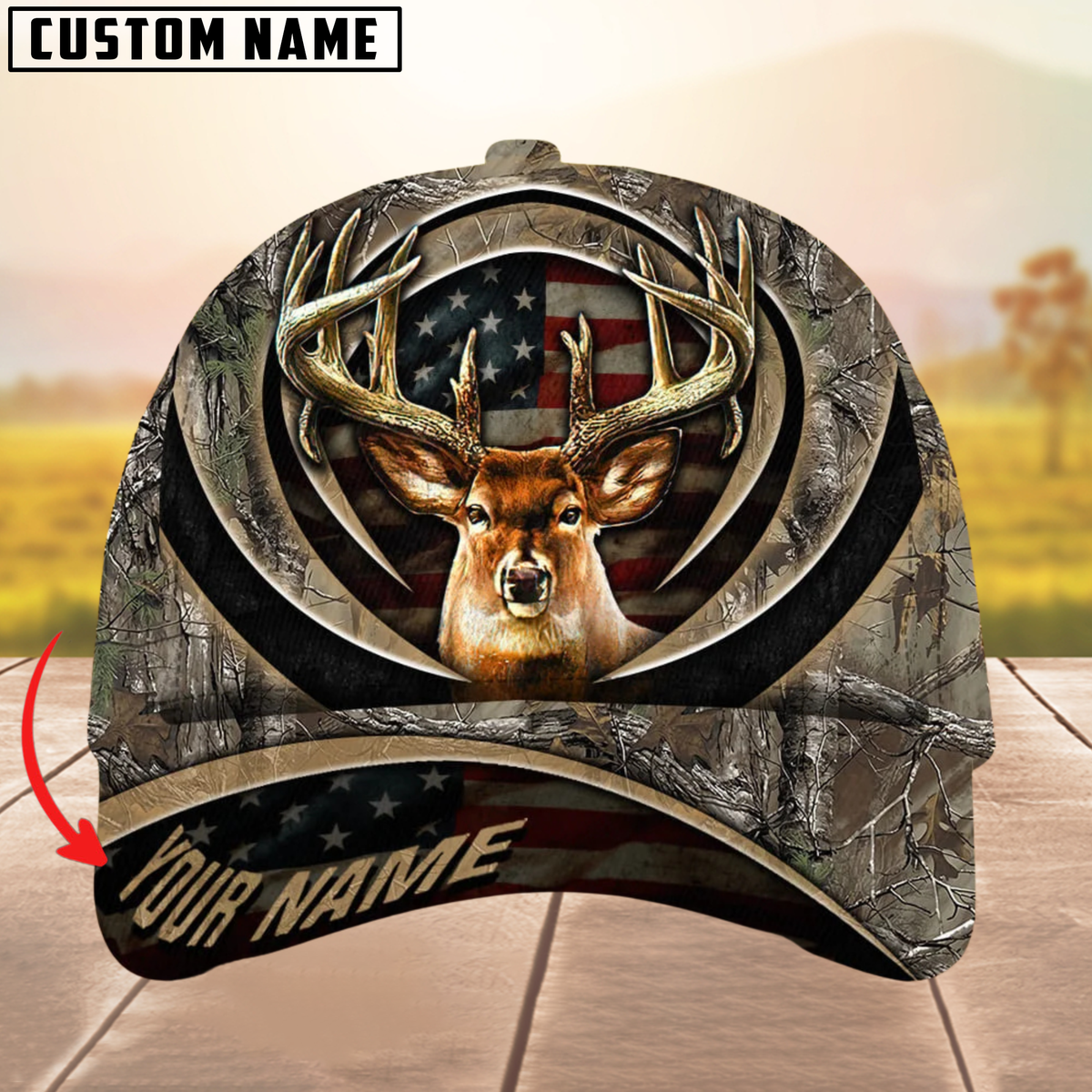 Blisscorners Premium The Best Of Flag Deer Arc Hunting Camouflage Pattern Multicolor Personalized Name 3D Cap