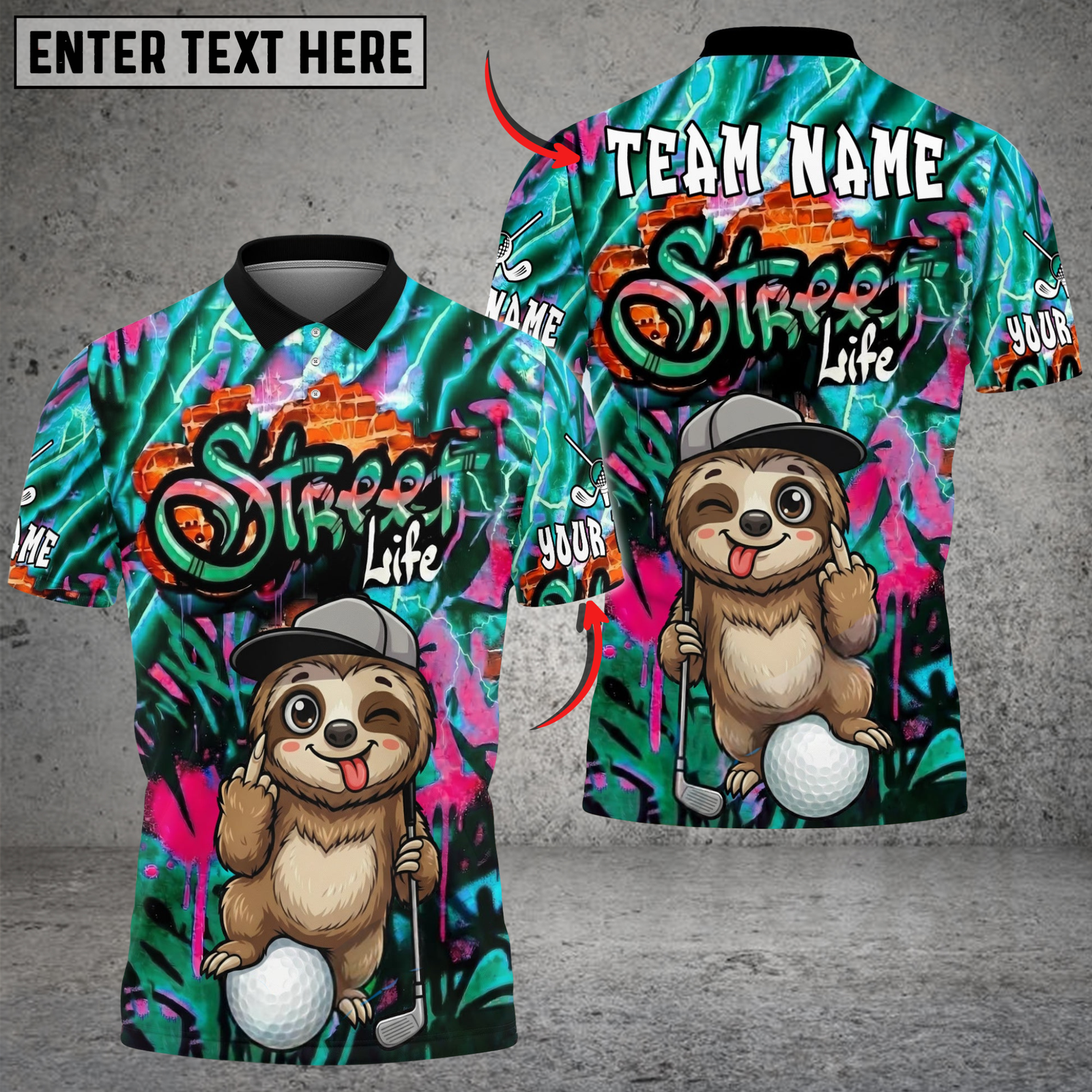 Blisscorners Sloth Street Golf Polo Shirt, Customized Name & Team Name 3D Shirts (4 Colors)