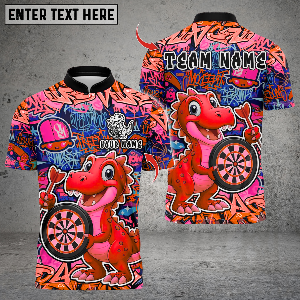 Blisscorners Darts Graffiti Cute Dinosaur Dartboard Multicolor Customized Name Team Name 3D Shirts