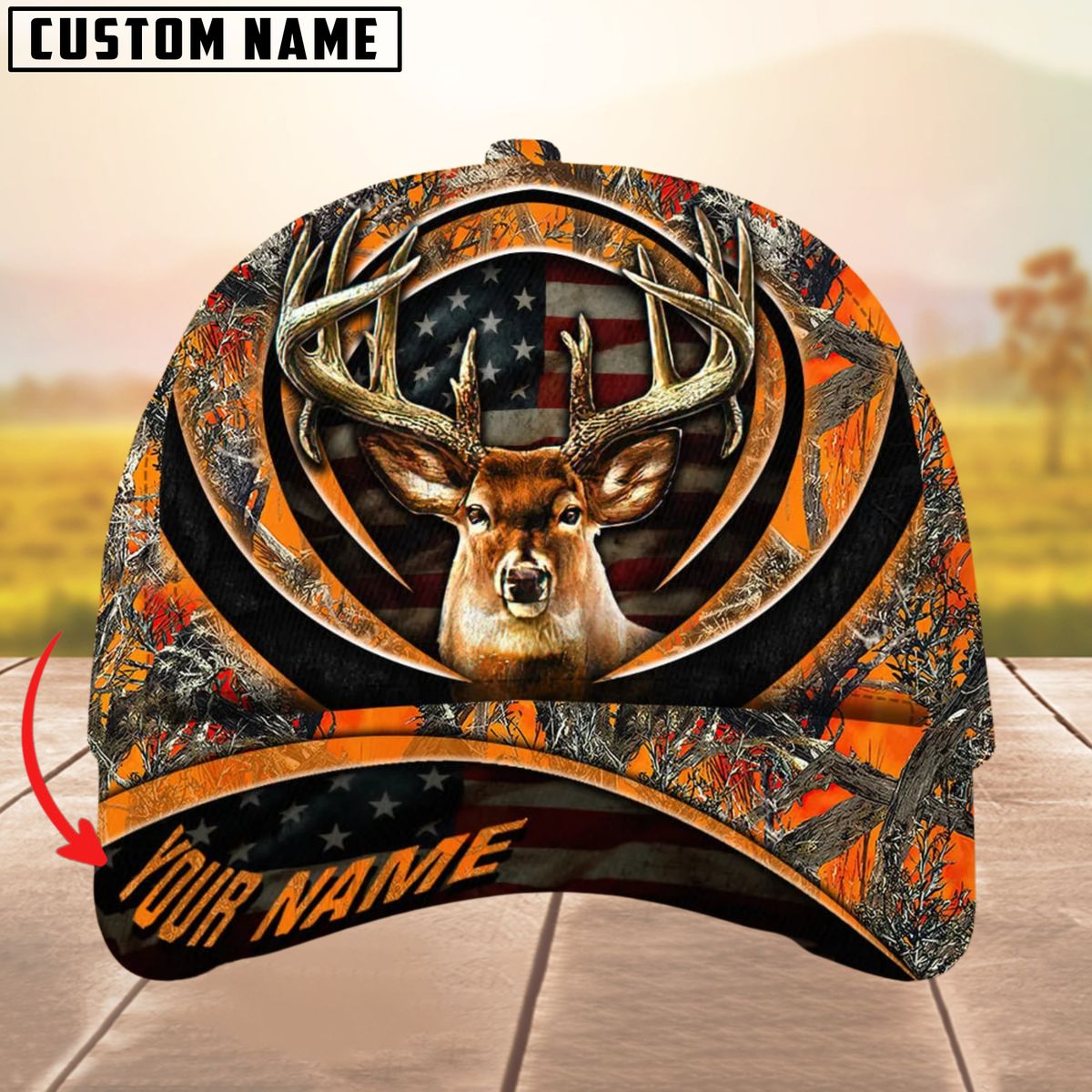 Blisscorners Premium The Best Of Flag Deer Arc Hunting Camouflage Pattern Multicolor Personalized Name 3D Cap