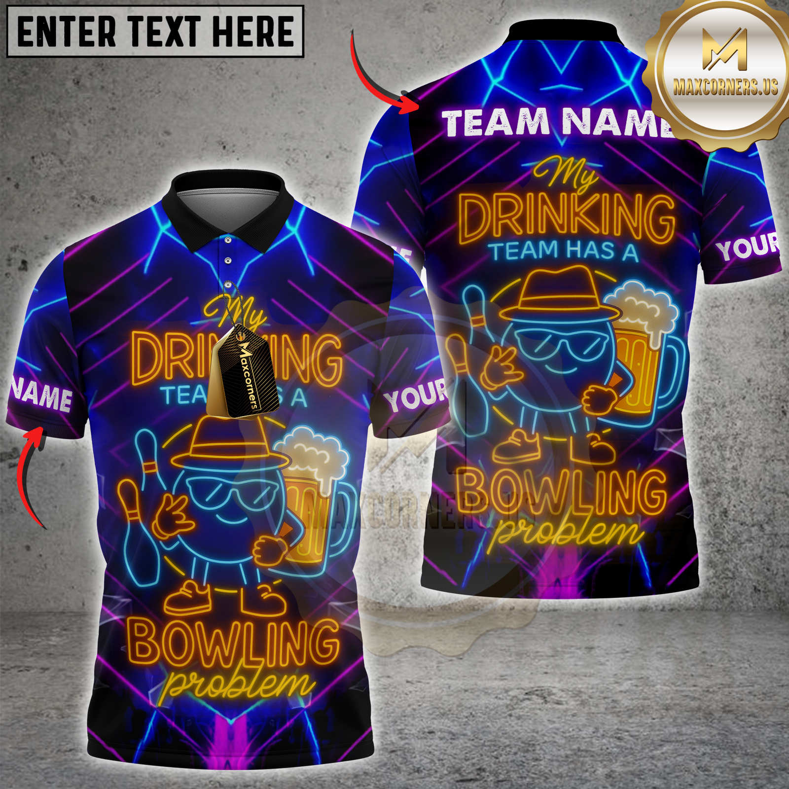 Blisscorners My Drinking Team Has a Bowling Problem With Neon Style Personalized Name 3D Unisex Shirt