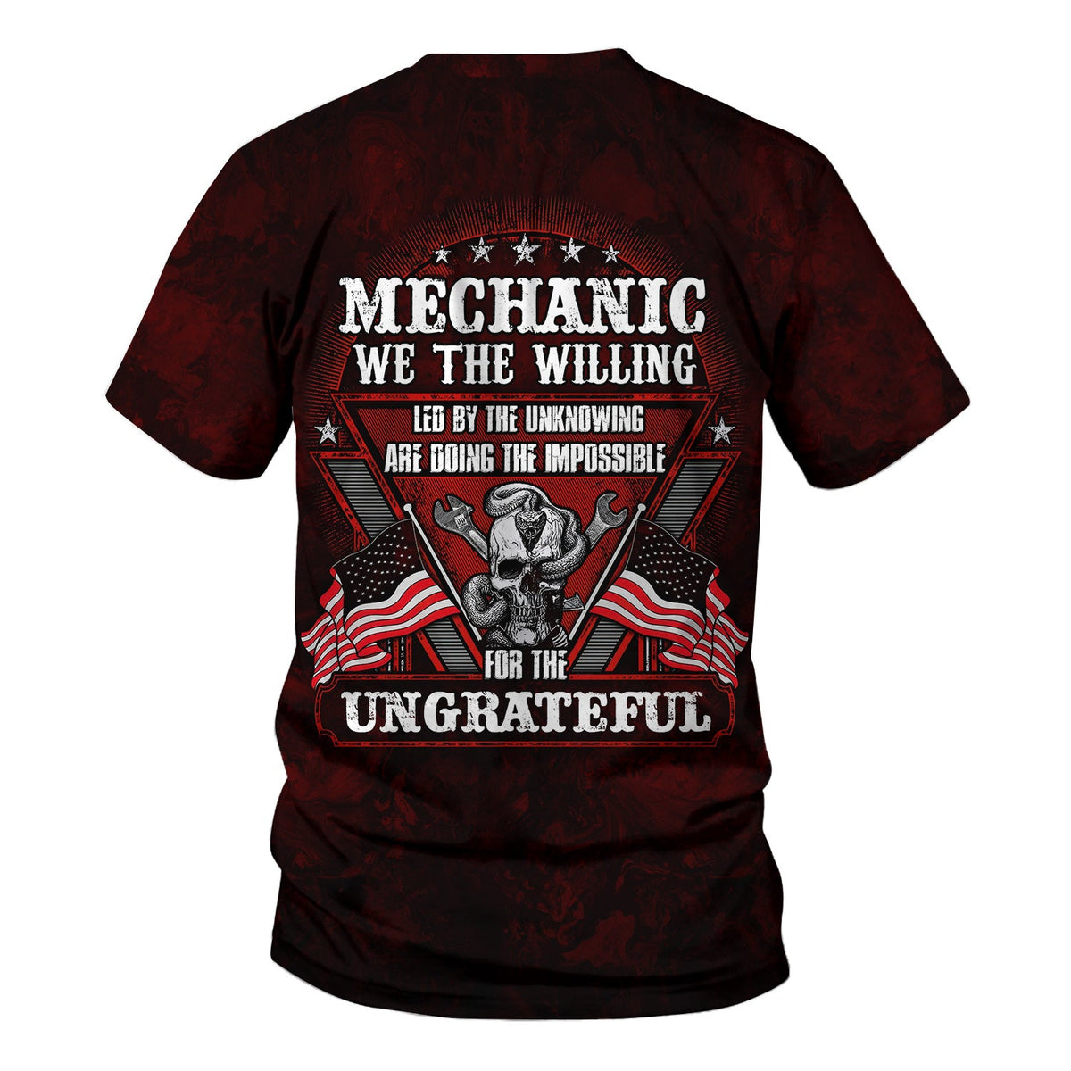 Blisscorners Mechanic Shirt Doing The Impossible For The Ungrateful Skull Wrench Patriotic American Flag Auto Repair Garage Workwear Gift
