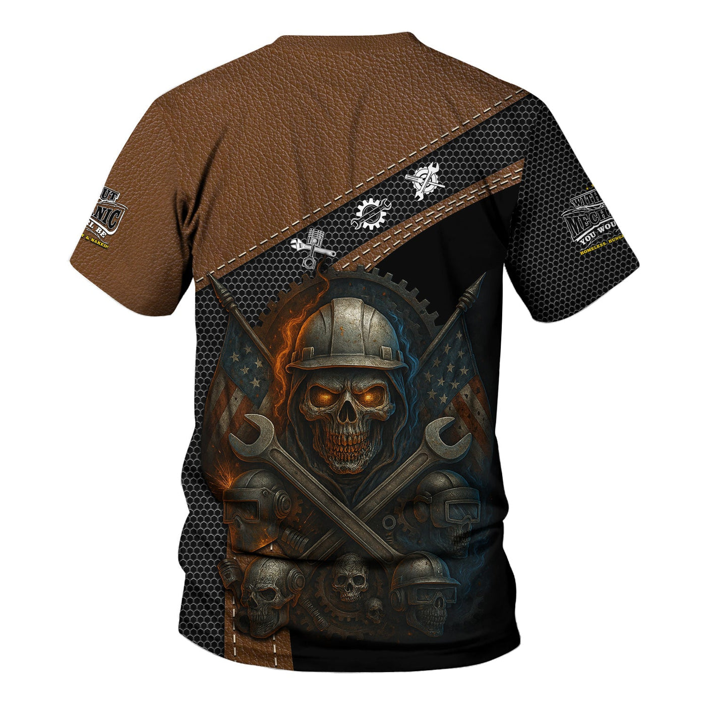 Blisscorners Skull Mechanic T Shirt Without Mechanic You Would Be Homeless Hungry Naked American Flag Auto Repair Garage Workwear Gift For Men Dad