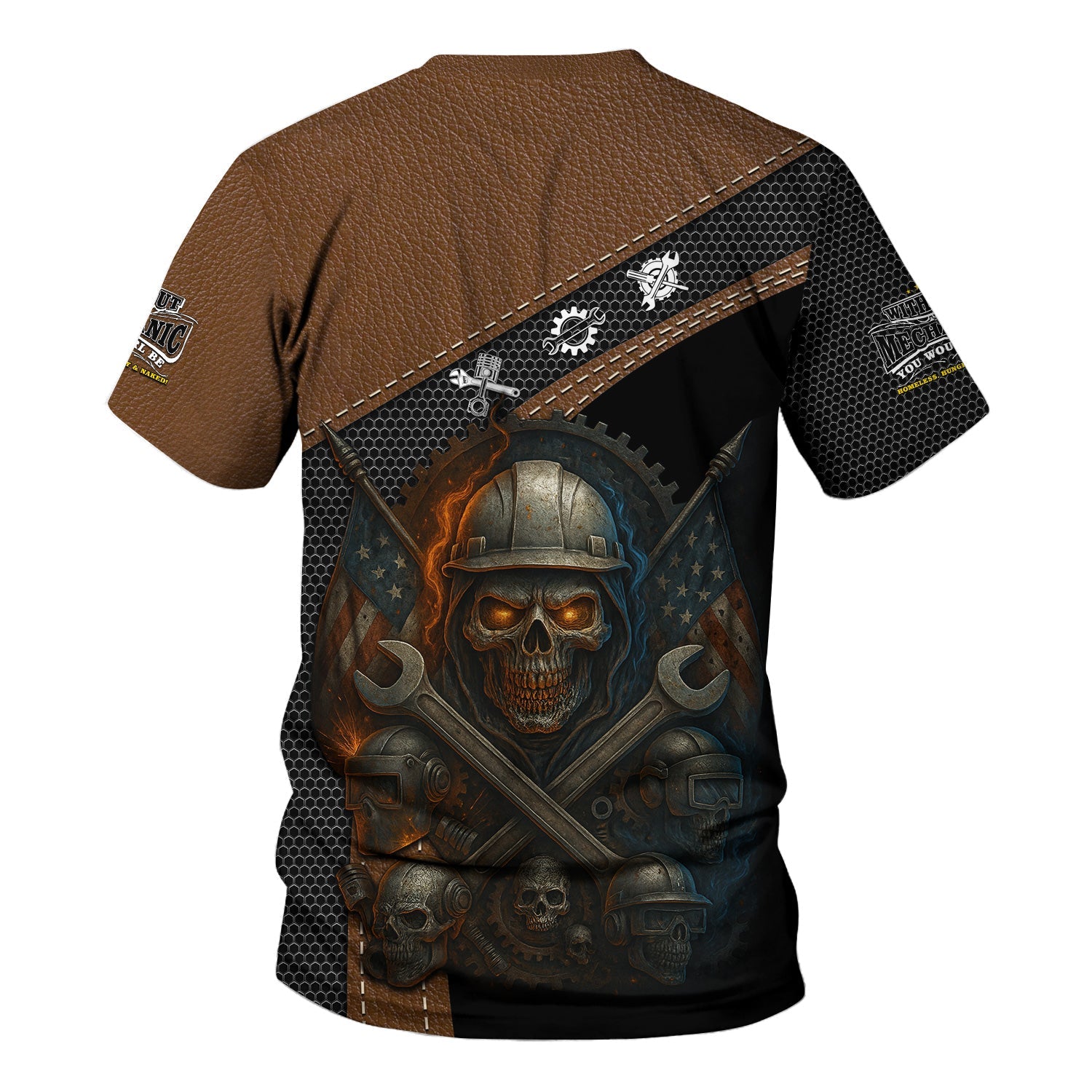 Blisscorners Skull Mechanic T Shirt Without Mechanic You Would Be Homeless Hungry Naked American Flag Auto Repair Garage Workwear Gift For Men Dad