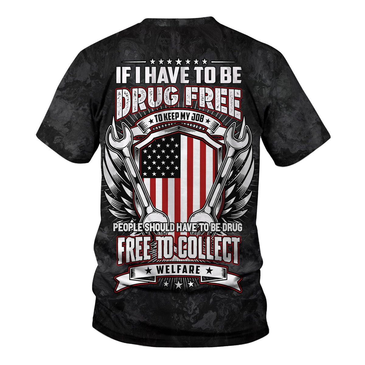 Blisscorners Funny Mechanic T Shirt If I Have To Be Drug Free To Keep My Job American Flag Wrench Auto Repair Garage Workwear Tee Patriotic Gift For Men Dad