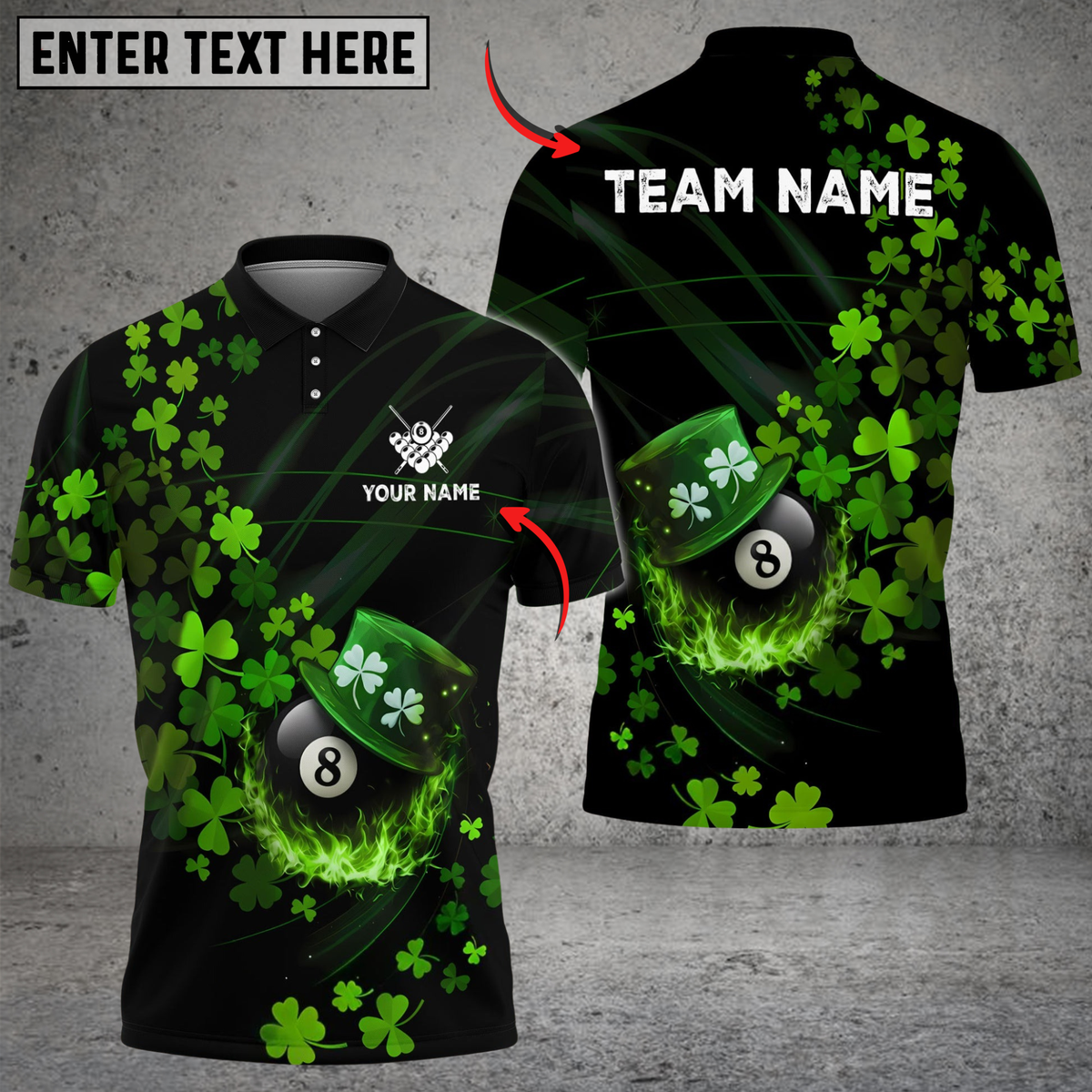 Blisscorners Billiards Ball 8 Irish Leaf Flow Customized Name, Team Name 3D Shirt