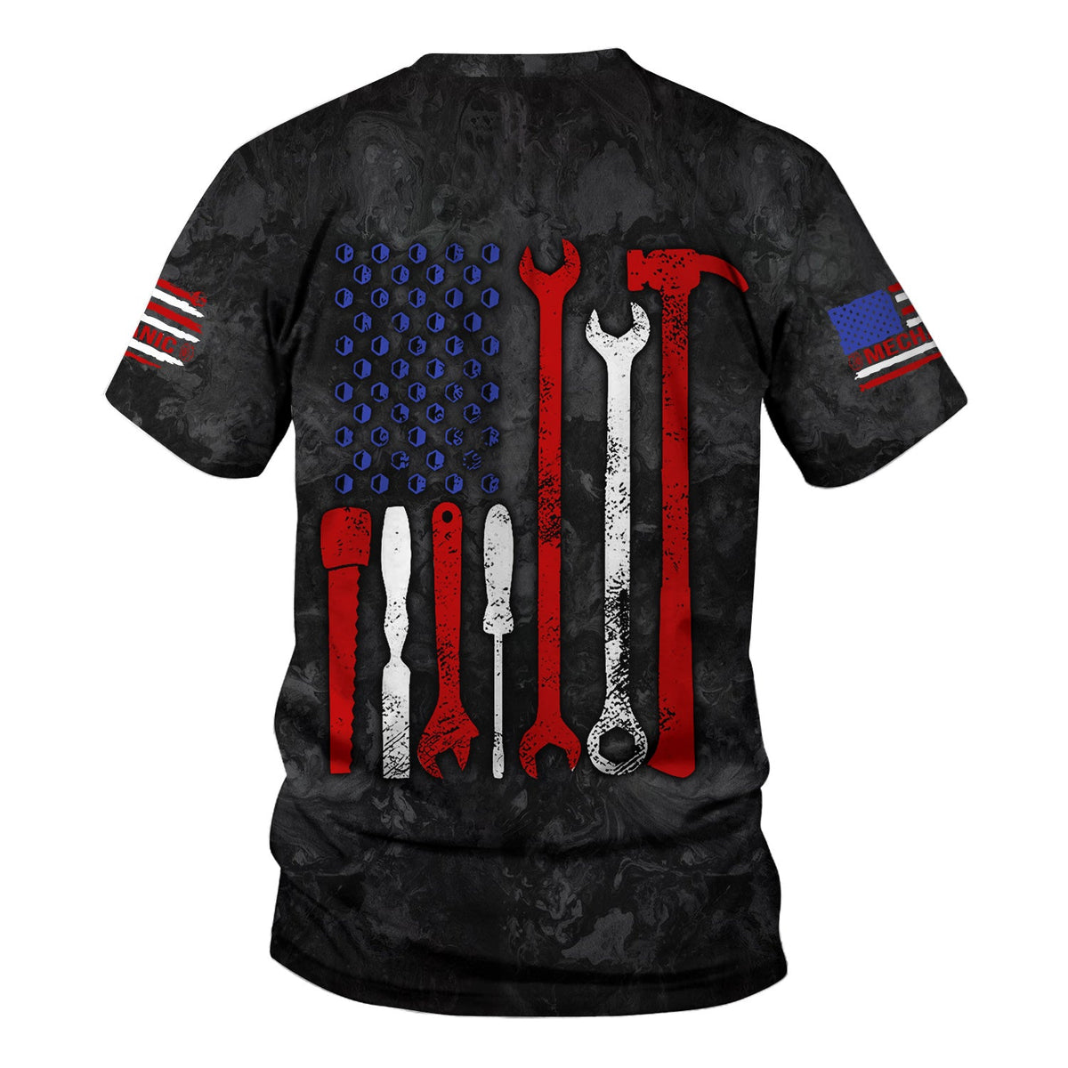 Blisscorners American Flag Tool Shirt, Vintage Mechanic Tools T-shirt for Men, Patriotic USA T-shirt with Wrench & Hammer, Perfect Gift for Tradesmen & DIY Enthusiasts