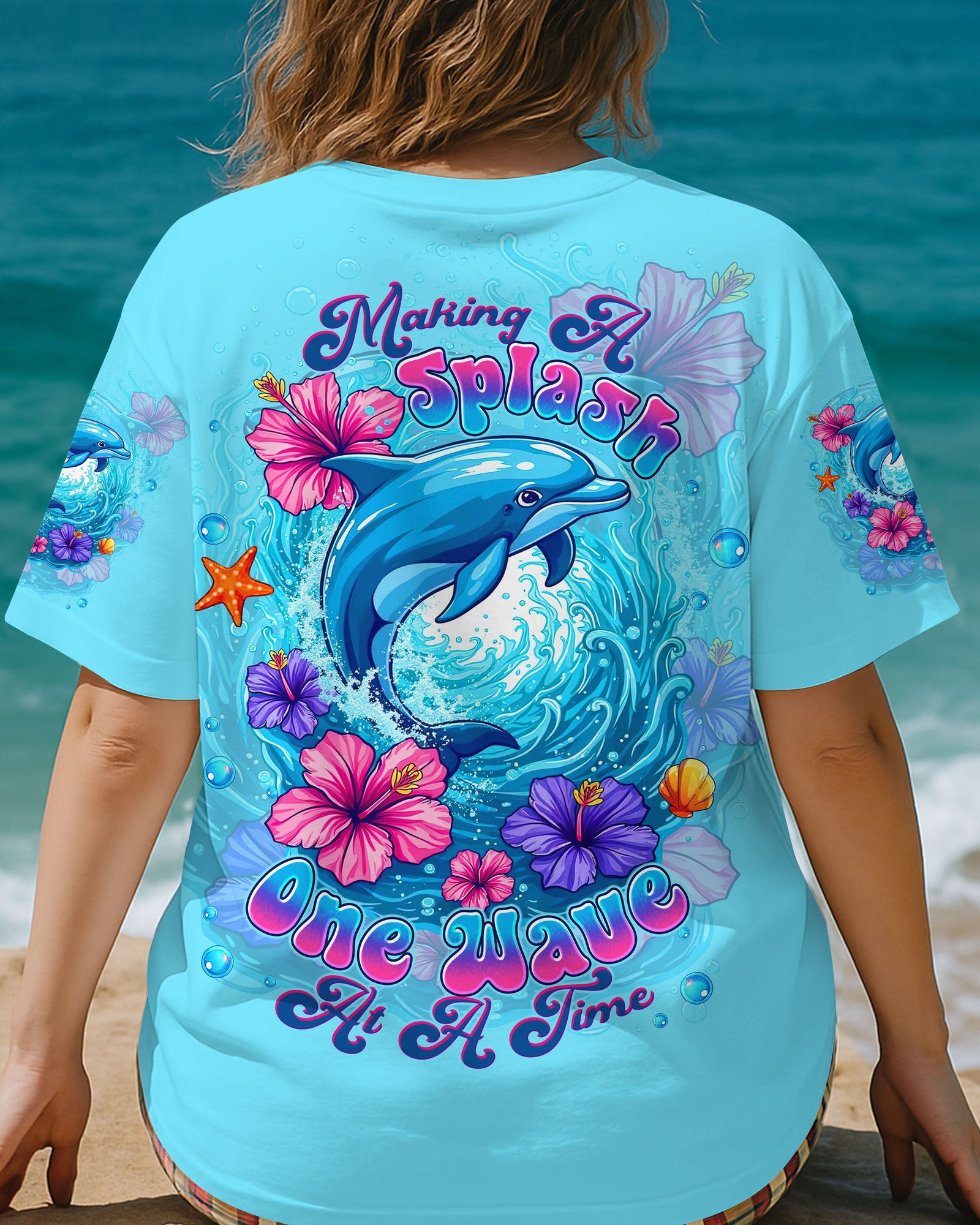 BLISSCORNERS MAKING A SPLASH ONE WAVE AT A TIME DOLPHIN ALL OVER PRINT