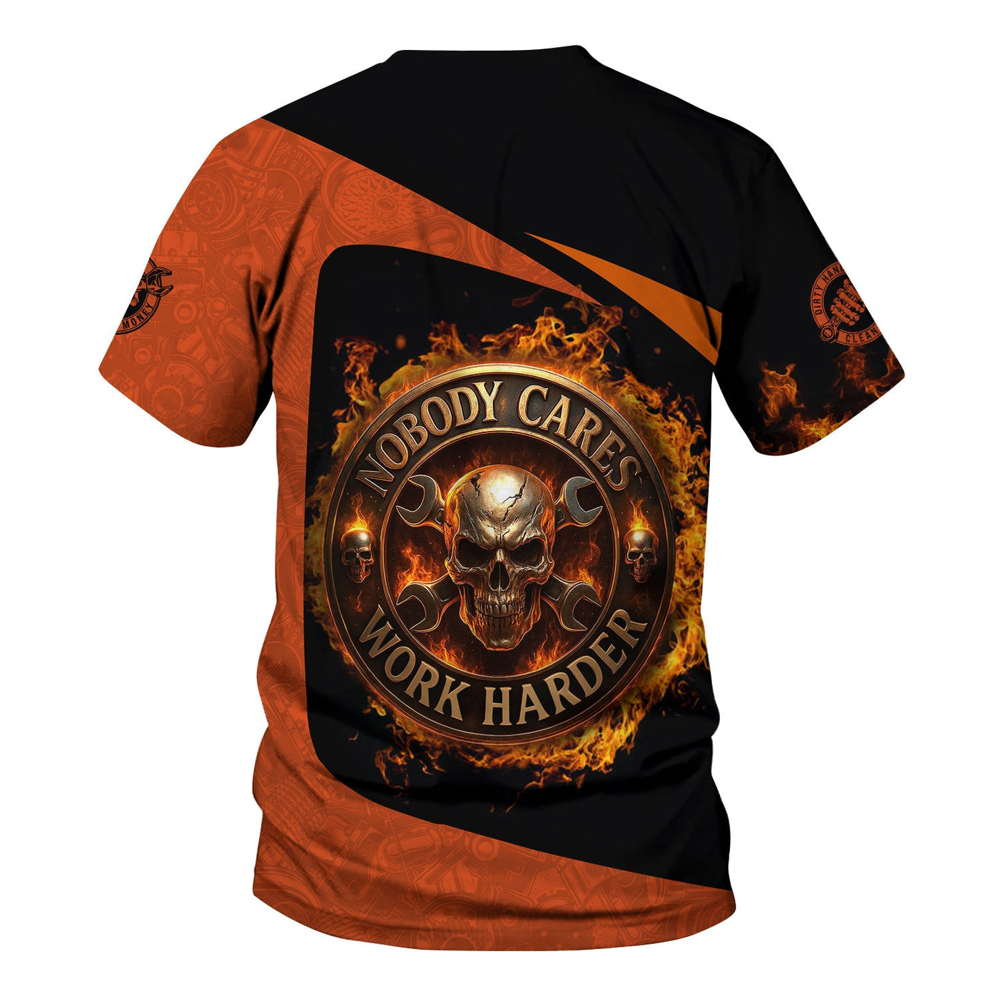 Blisscorners Personalized Mechanic Shirt, Nobody Cares Work Harder, Flame Skull Design, Gift For Men