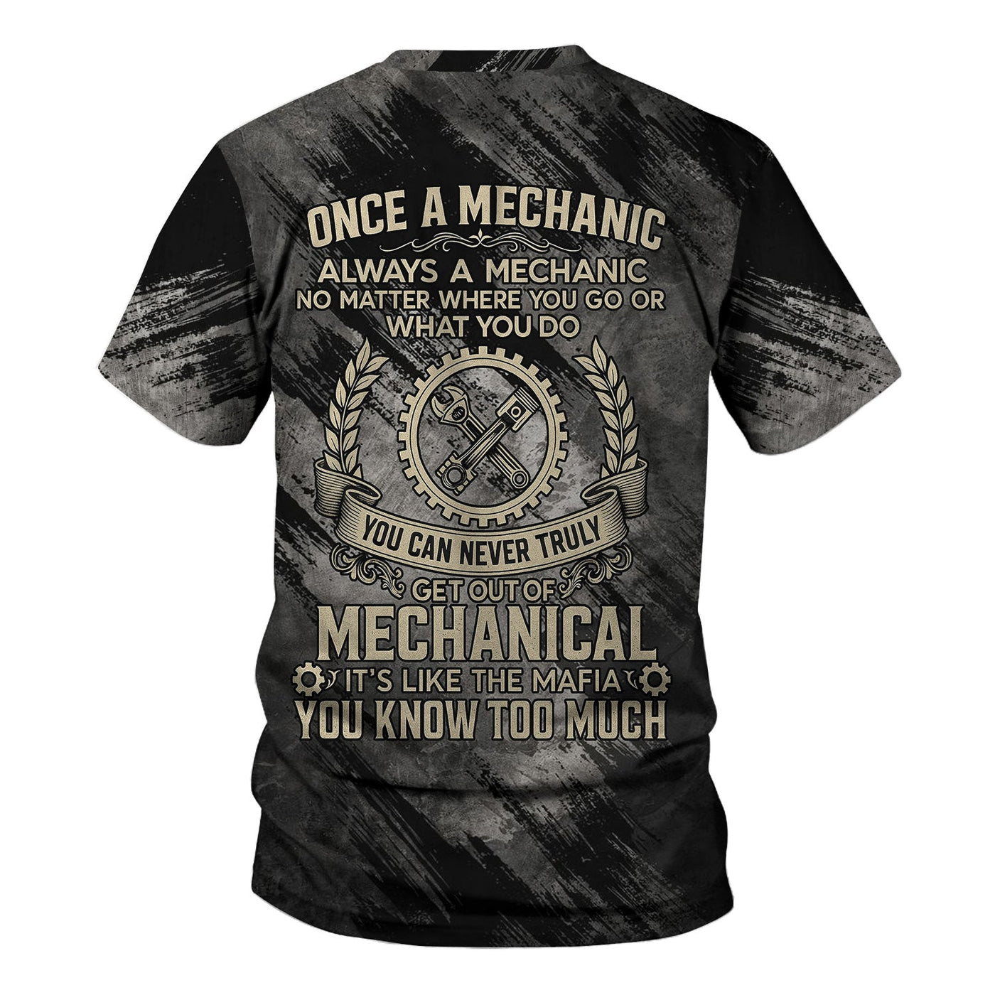Blisscorners You Can Never Truly Get Out Of Mechanical Shirt Funny Printed Vintage Mechanic Unisex T Shirt Engine Piston and Wrench Design