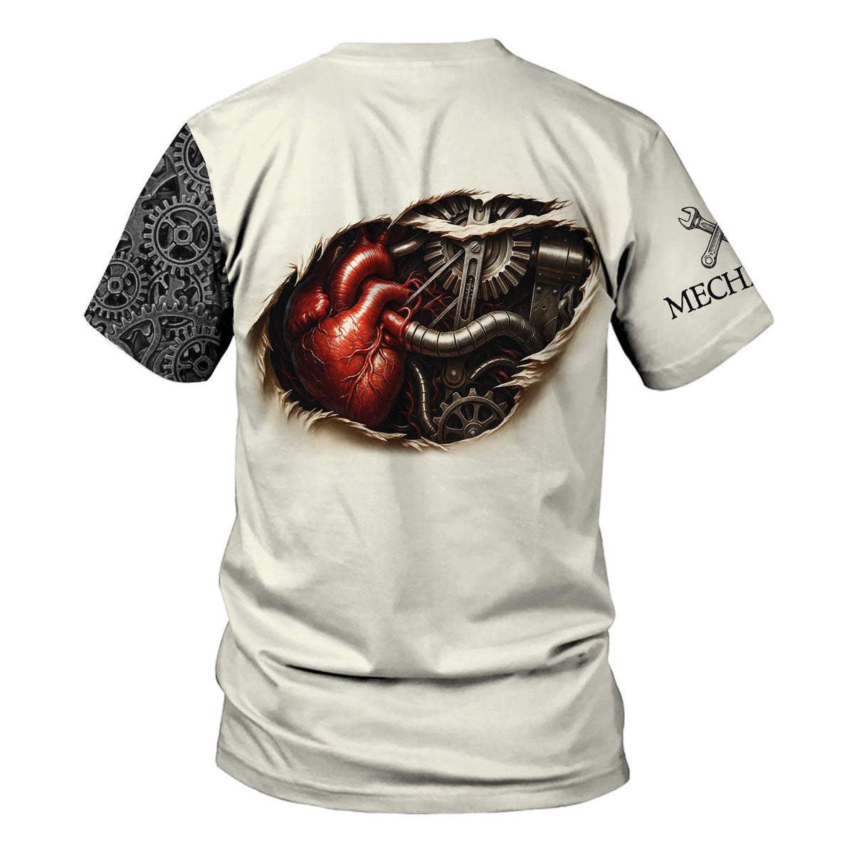 Blisscorners Custom Name Mechanic Shirt Skull with Engine Piston Design Gear Pattern T Shirt All Over Printed