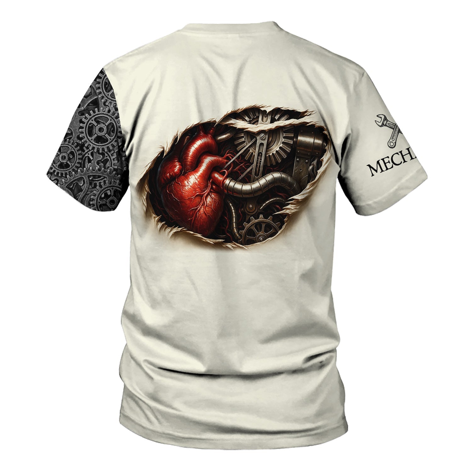 Blisscorners Custom Name Mechanic Shirt Skull with Engine Piston Design Gear Pattern T Shirt All Over Printed