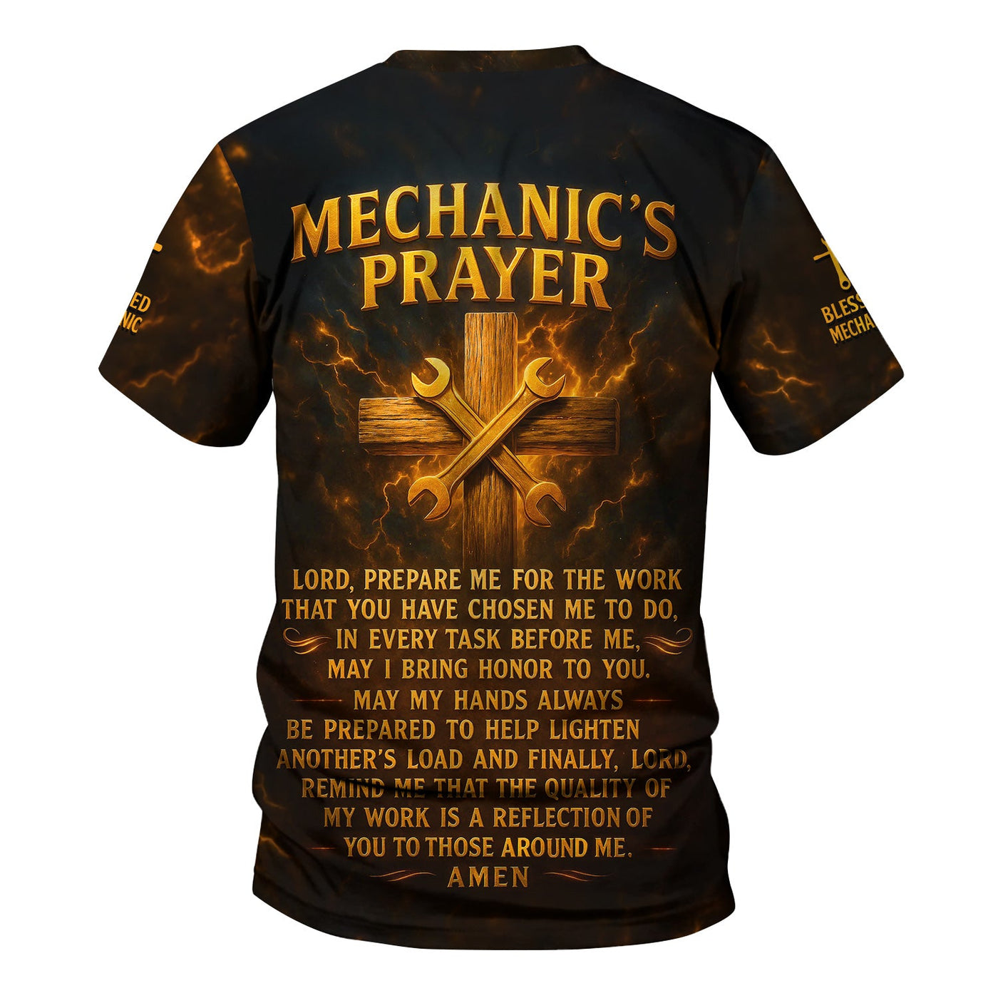 Blisscorners Personalized Mechanic Shirt, Mechanic's Prayer, Wrenchs and Cross Design, Gift For Men