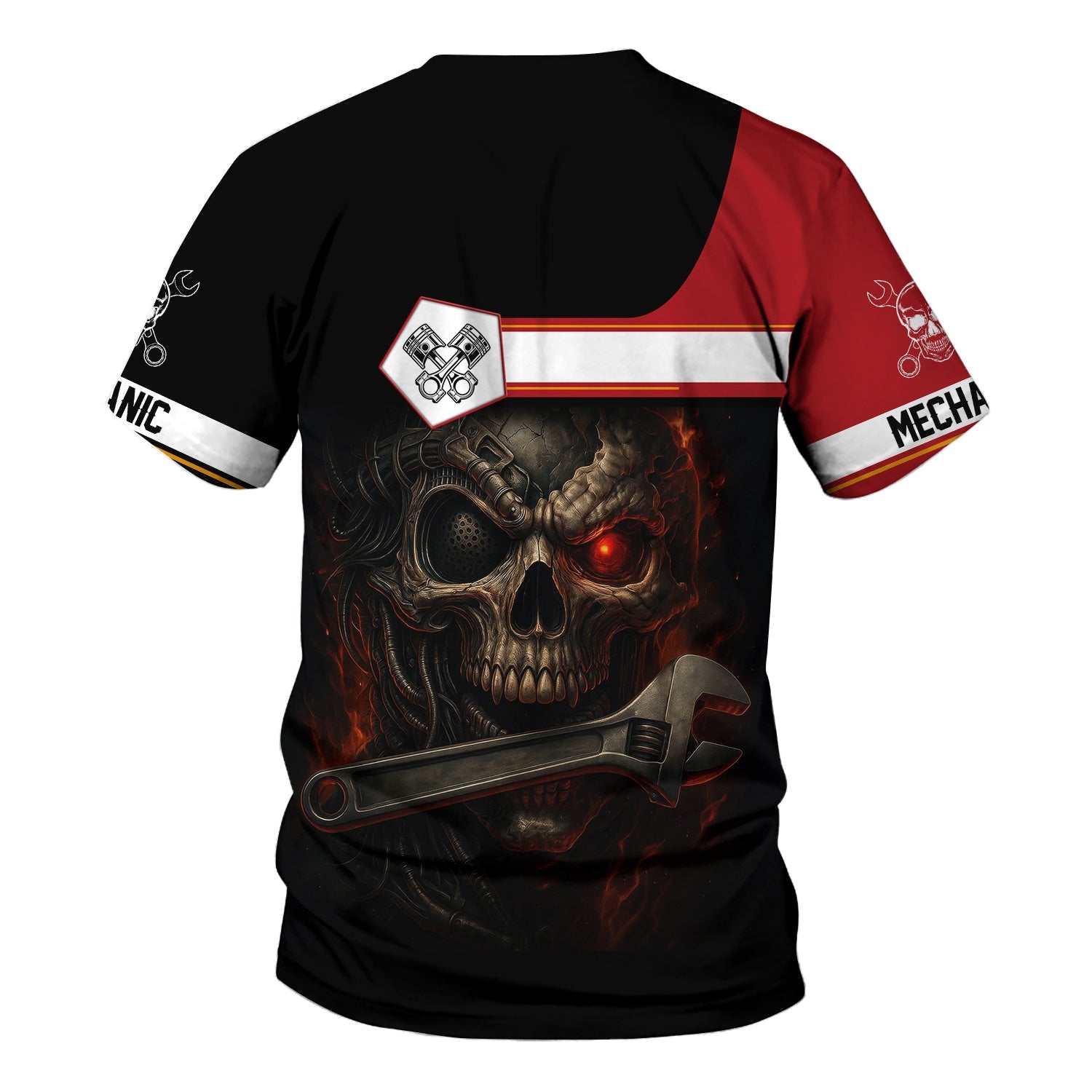 Blisscorners Custom Name Mechanic Shirt Cyber Skull with Wrench Design T Shirt