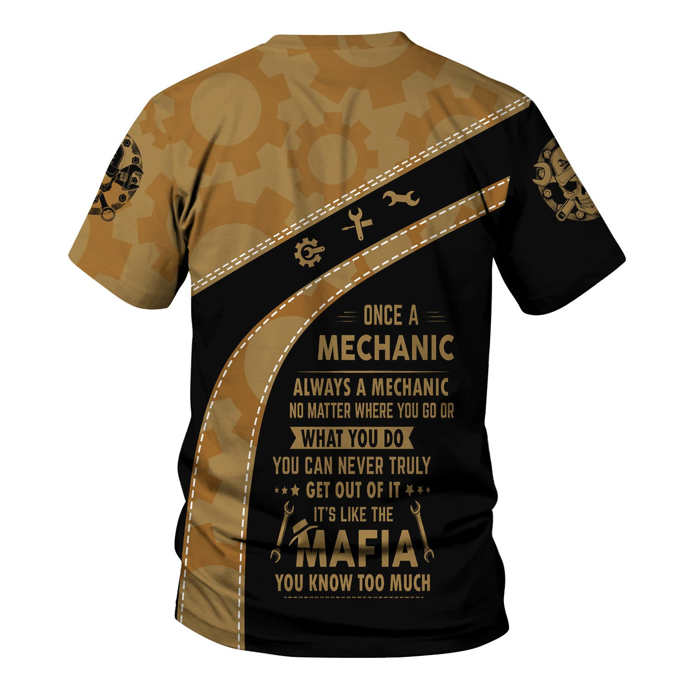 Blisscorners Personalized T-Shirt Once A Mechanic Always A Mechanic Skull with Wrench and Beer Design Shirt