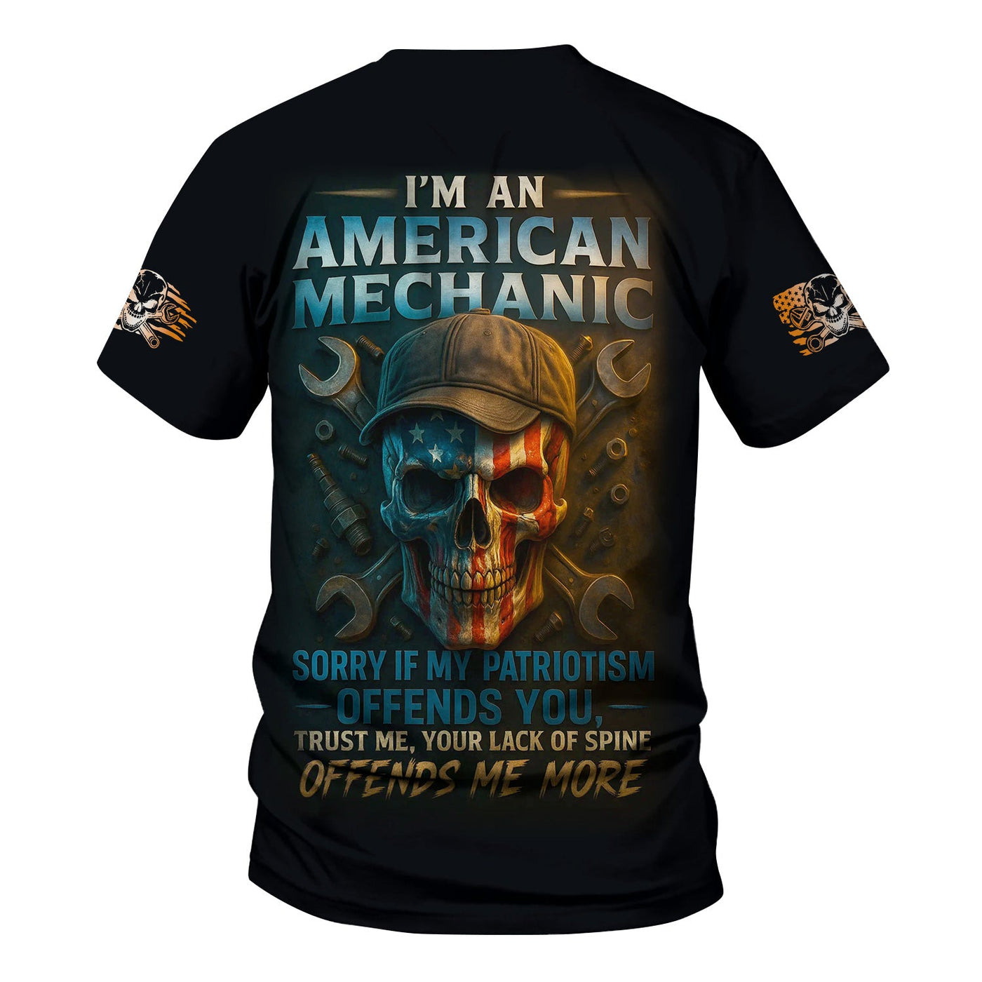 Blisscorners Personalized Mechanic Shirt, I'm An American Mechanic, USA Flag Skull Design, Gift For Men