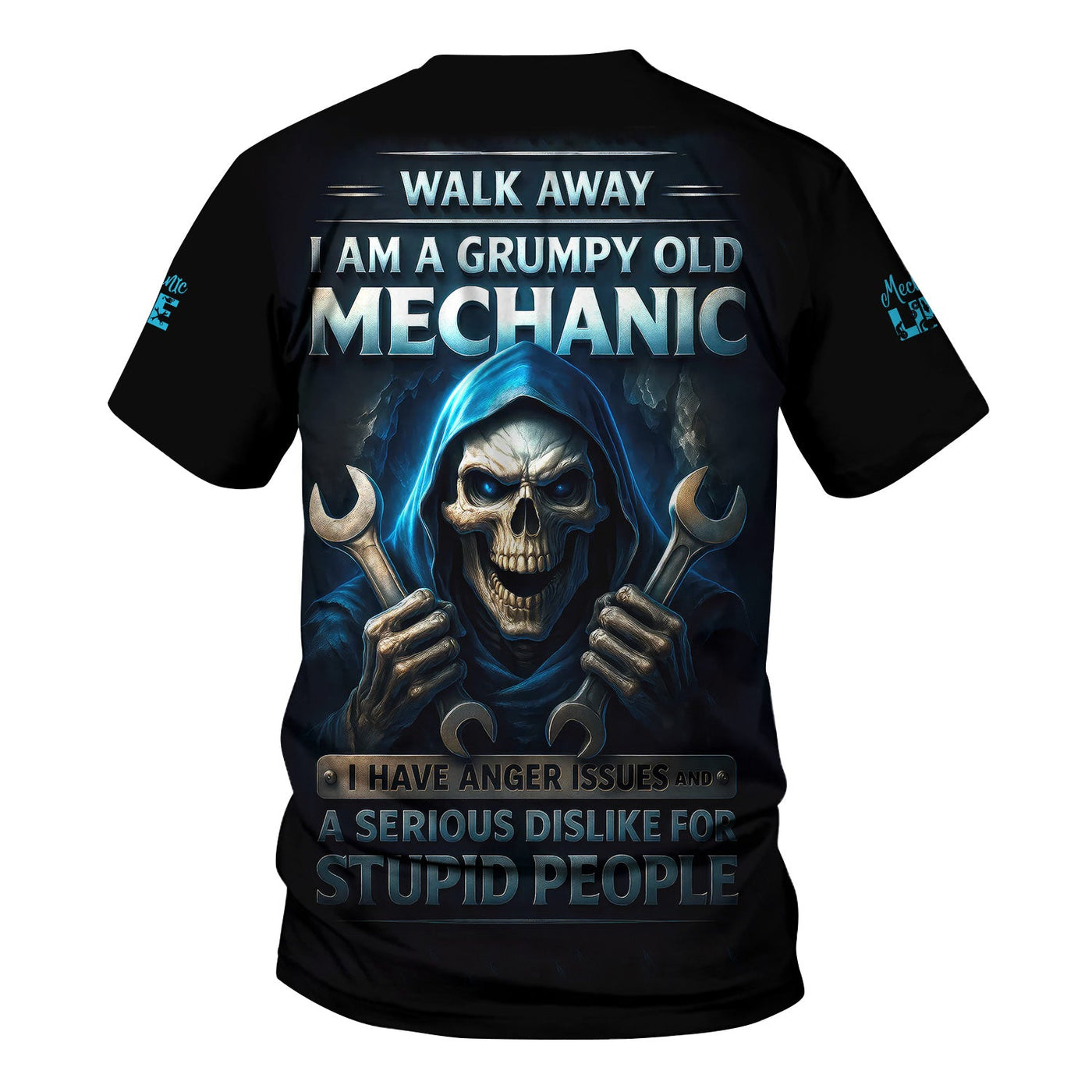 Blisscorners Personalized T-Shirt I Am A Grumpy Old Mechanic Blue Flame Grim Reaper Design Shirt For Mechanics