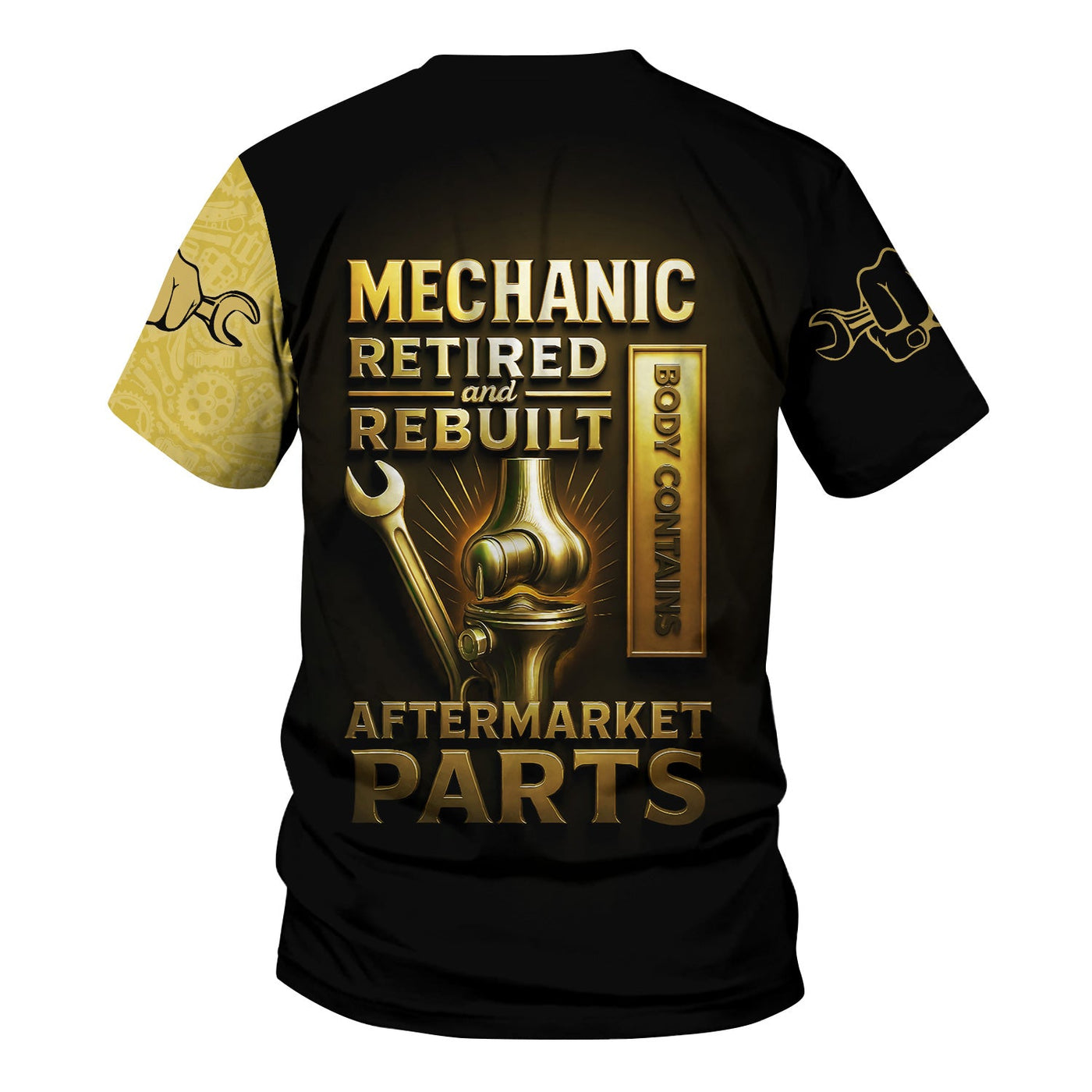 Blisscorners Personalized T-Shirt Mechanic Retired And Rebuilt Body Contains Aftermarket Parts Bony Hand Design Shirt