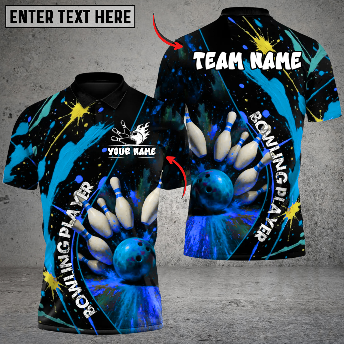 Blisscorners Bowling Pins Splash Paint Multicolor Customized Name, Team Name 3D Shirts