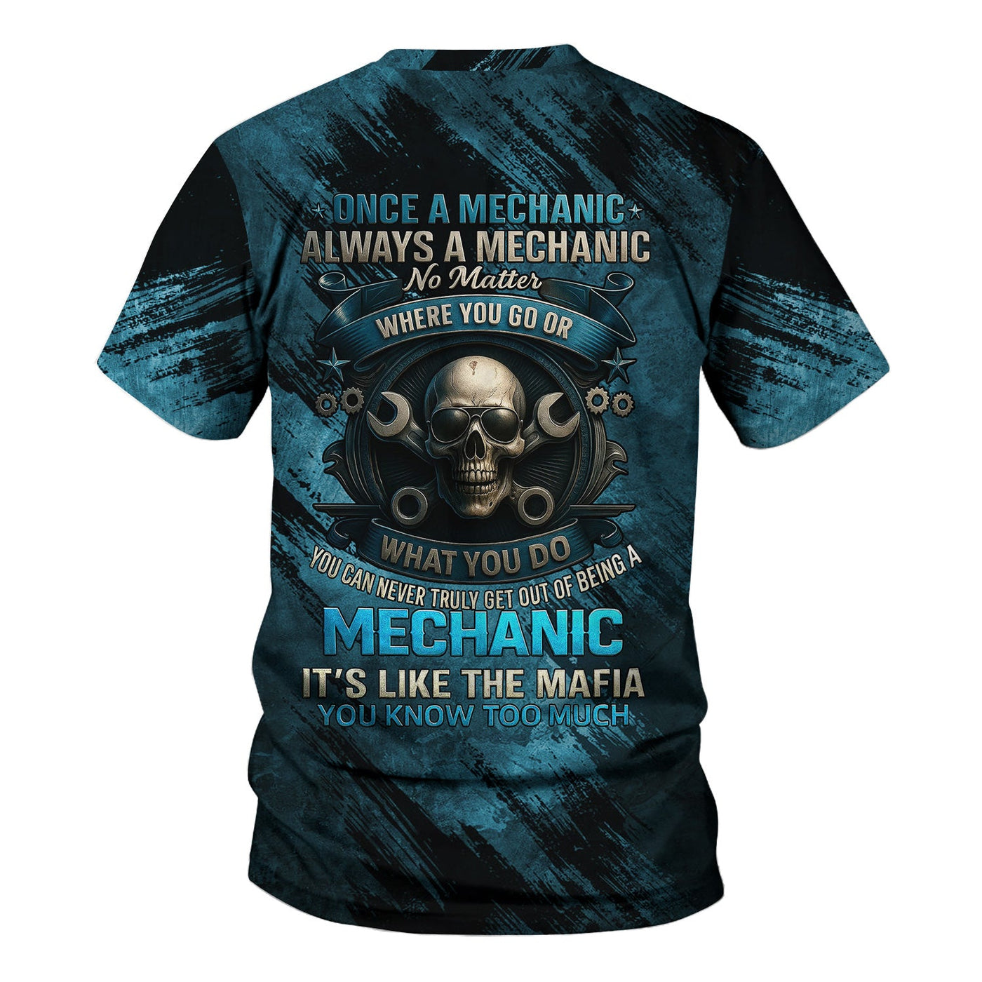 Blisscorners Once A Mechanic Always A Mechanic Shirt Funny Printed Vintage Mechanic Unisex T Shirt Skull Wearing Glass Design