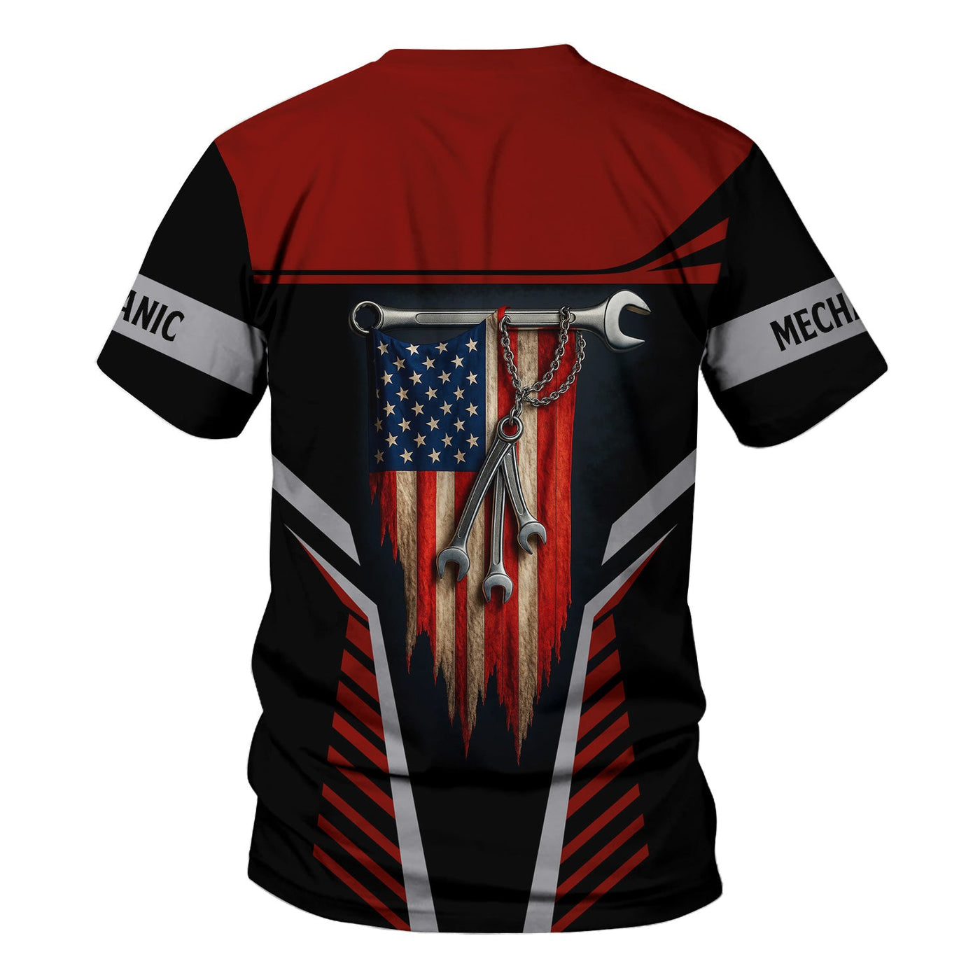 Blisscorners Personalized Mechanic Shirt, Wrenches and America Flag Design, Mechanic Uniforms, Gift For Men