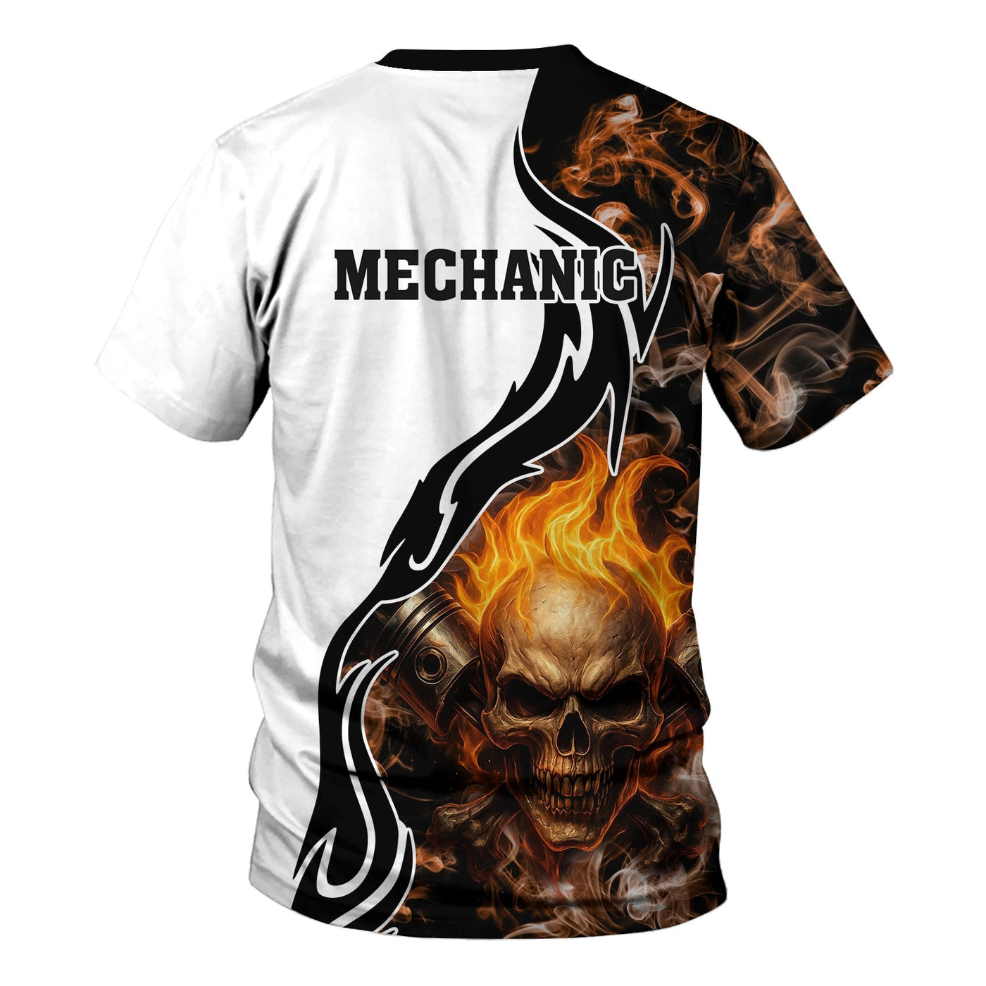 Blisscorners Personalized Mechanic Shirt, Skull Engine Piston Flame Design, Mechanic Uniforms, Gift For Men