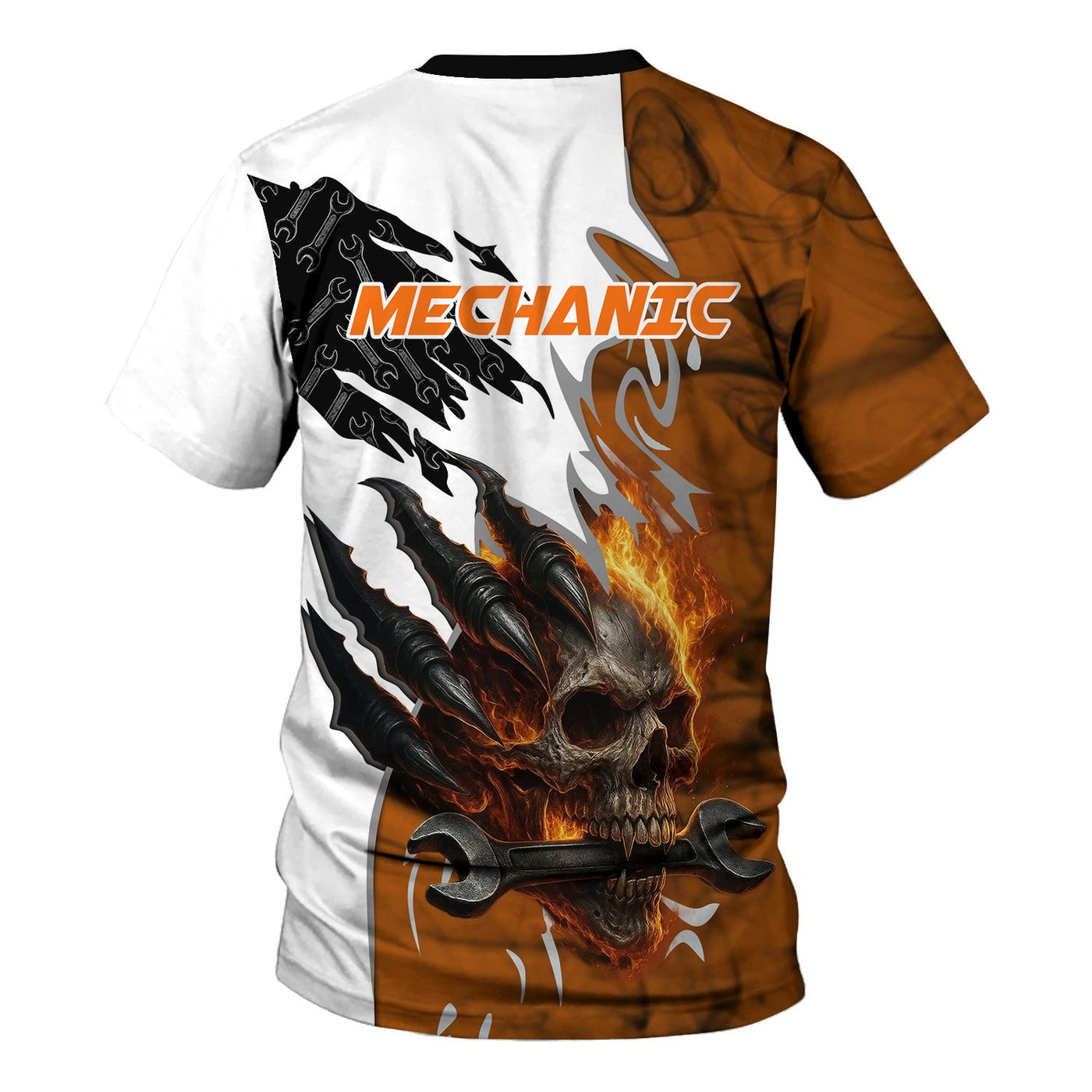 Blisscorners Personalized Mechanic Shirt, Skull Wrench Flame Claw Design, Mechanic Uniforms, Gift For Men