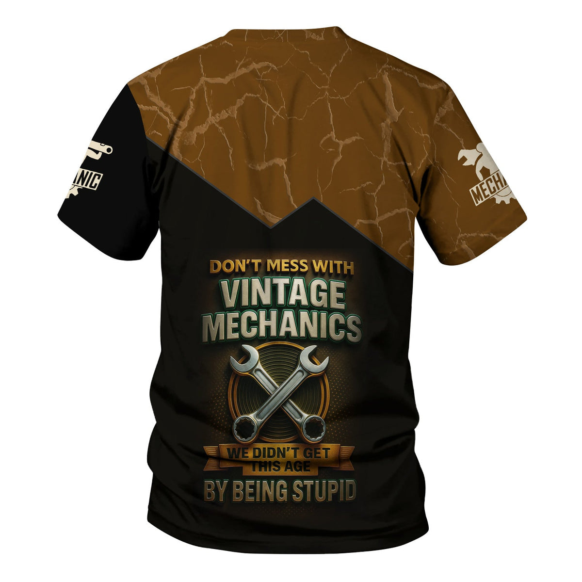 Blisscorners Personalized T-Shirt Don't Mess With Vintage Mechanics Skull with Dog and Classic Car Design Shirt For Mechanics