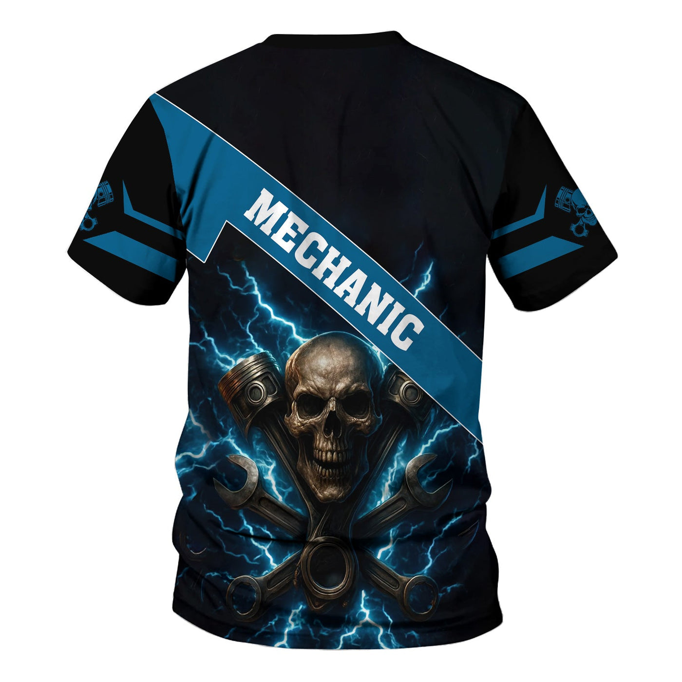 Blisscorners Personalized Mechanic Shirt, Skull Engine Piston Wrench Lighting Design, Mechanic Uniforms, Gift For Men