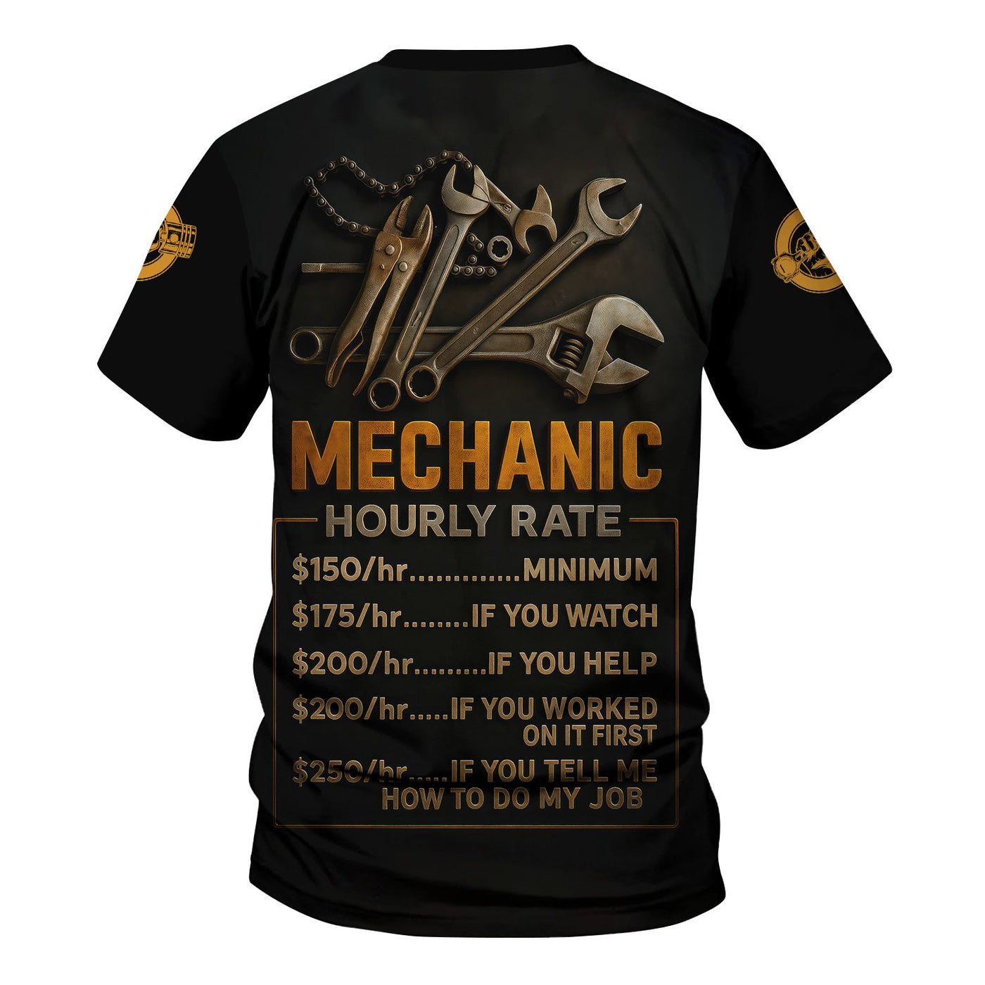 Blisscorners Personalized T-Shirt Mechanic Hourly Rate Skull Looking Watch Design Shirt for Mechanics