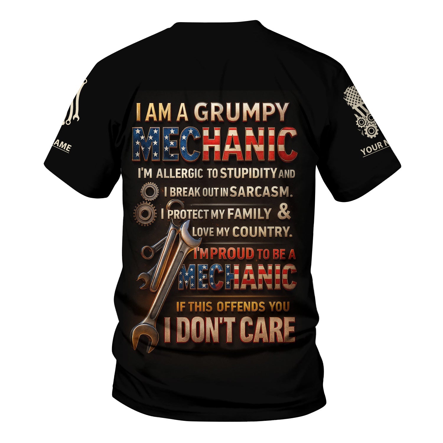 Blisscorners Personalized T-Shirt I'm Proud To Be A Mechanic Love Family And Country USA Flag Design Shirt For Mechanics
