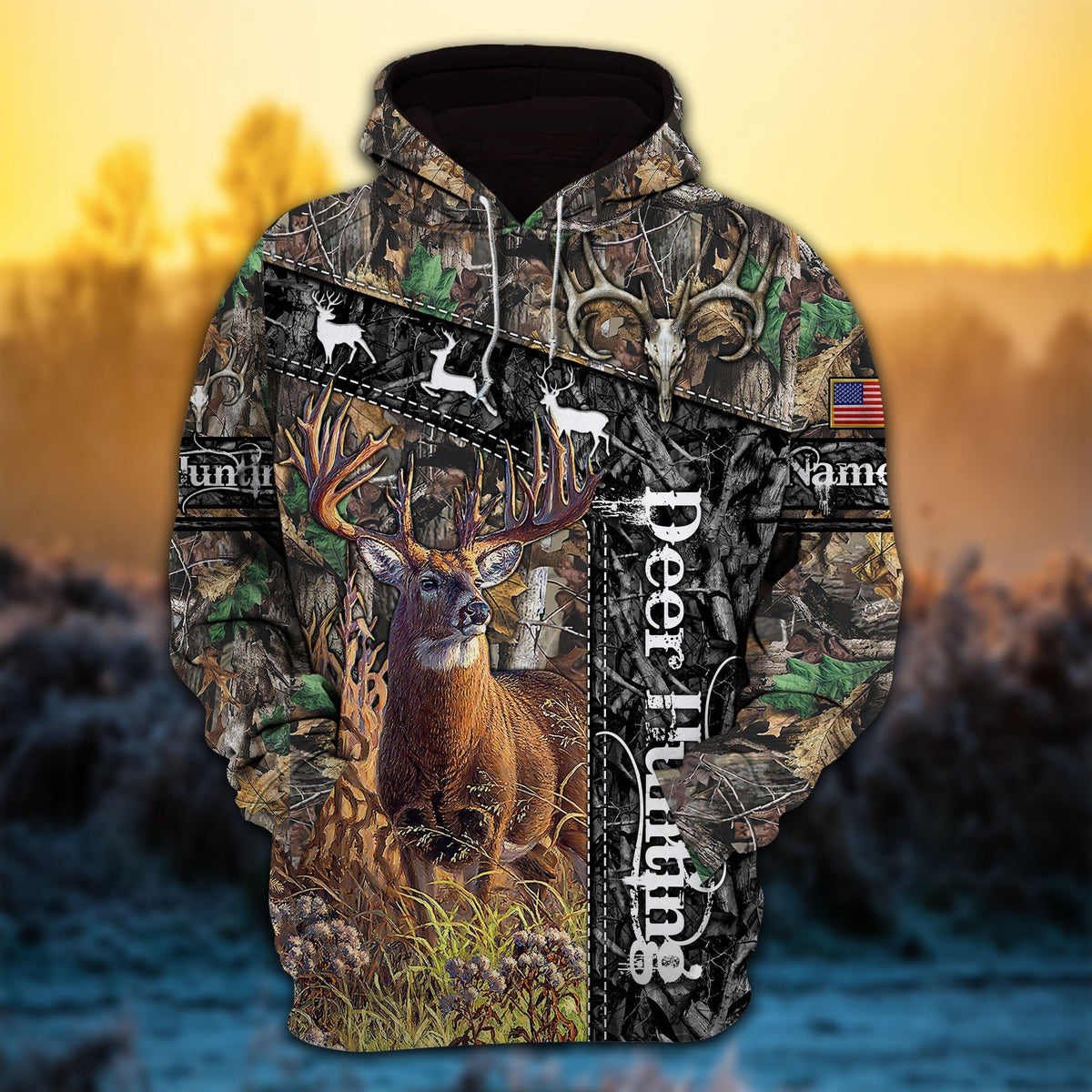 Blisscorners Customized Name Deer Hunting Camo 3D Hoodie (3 Colors)