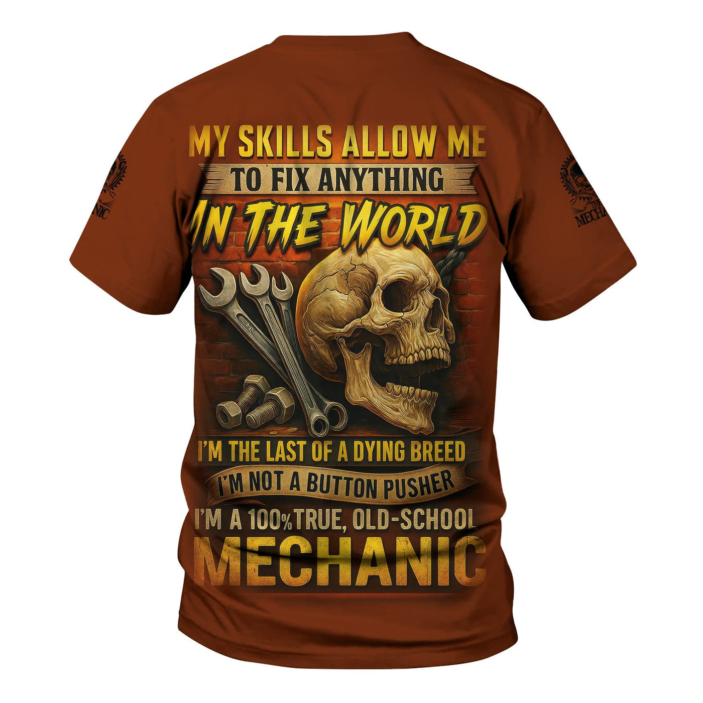 Blisscorners Personalized Mechanic Shirt, My Skills Allow Me To Fix Anything In The World, Skull and Wrench Design, Gift For Men