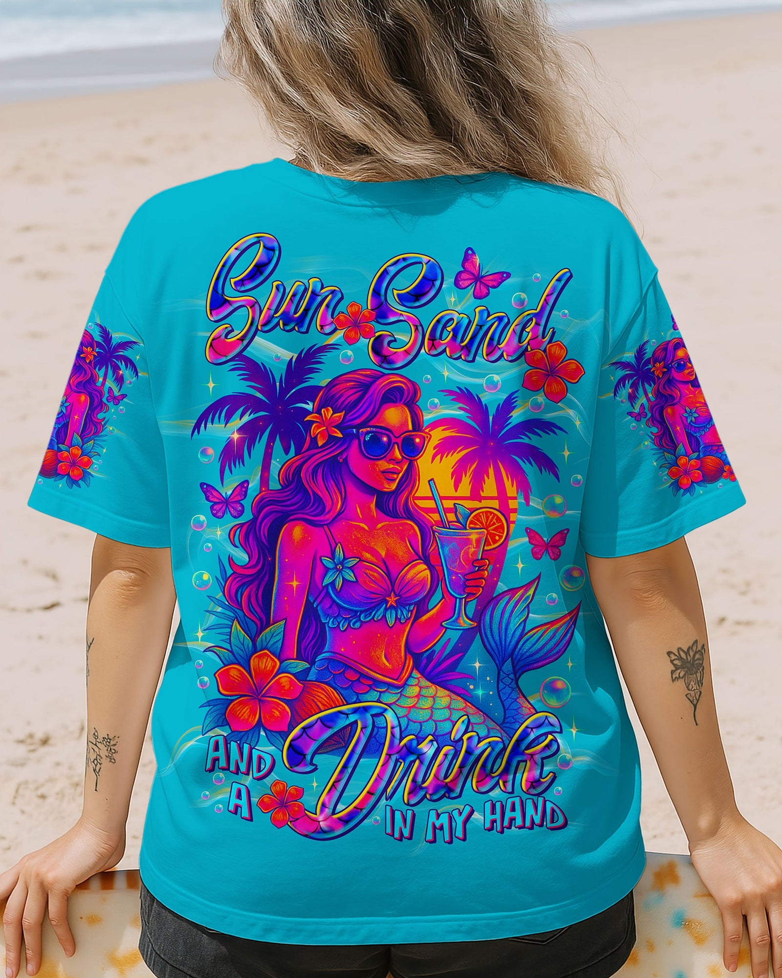 BLISSCORNERS SUN SAND AND A DRINK IN MY HAND MERMAID ALL OVER PRINT