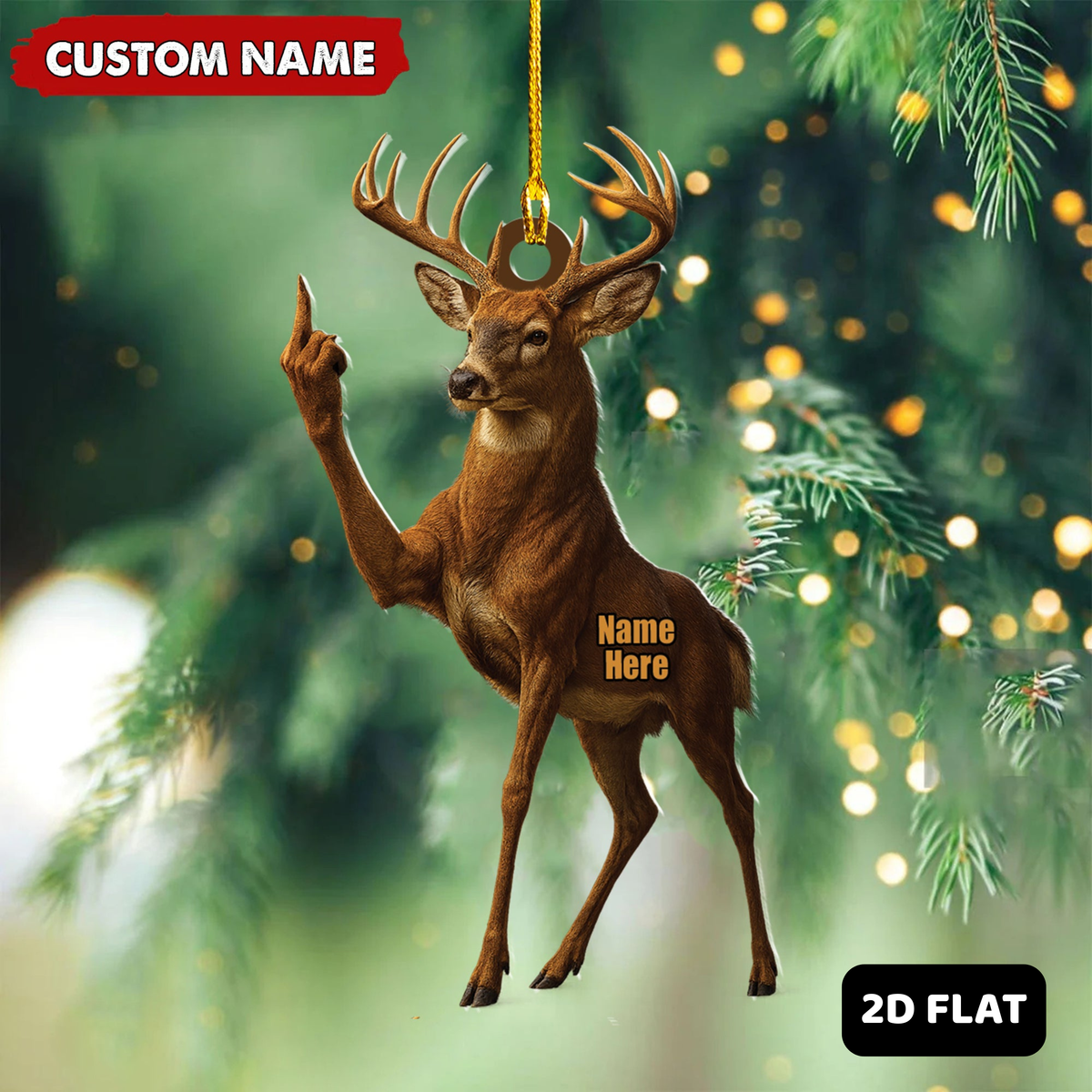 Blisscorners Personalized Funny Deer Buck Fukin' Finger Hunting Acrylic Christmas Ornament And Keychain Custom Gift For Hunters 2D Flat