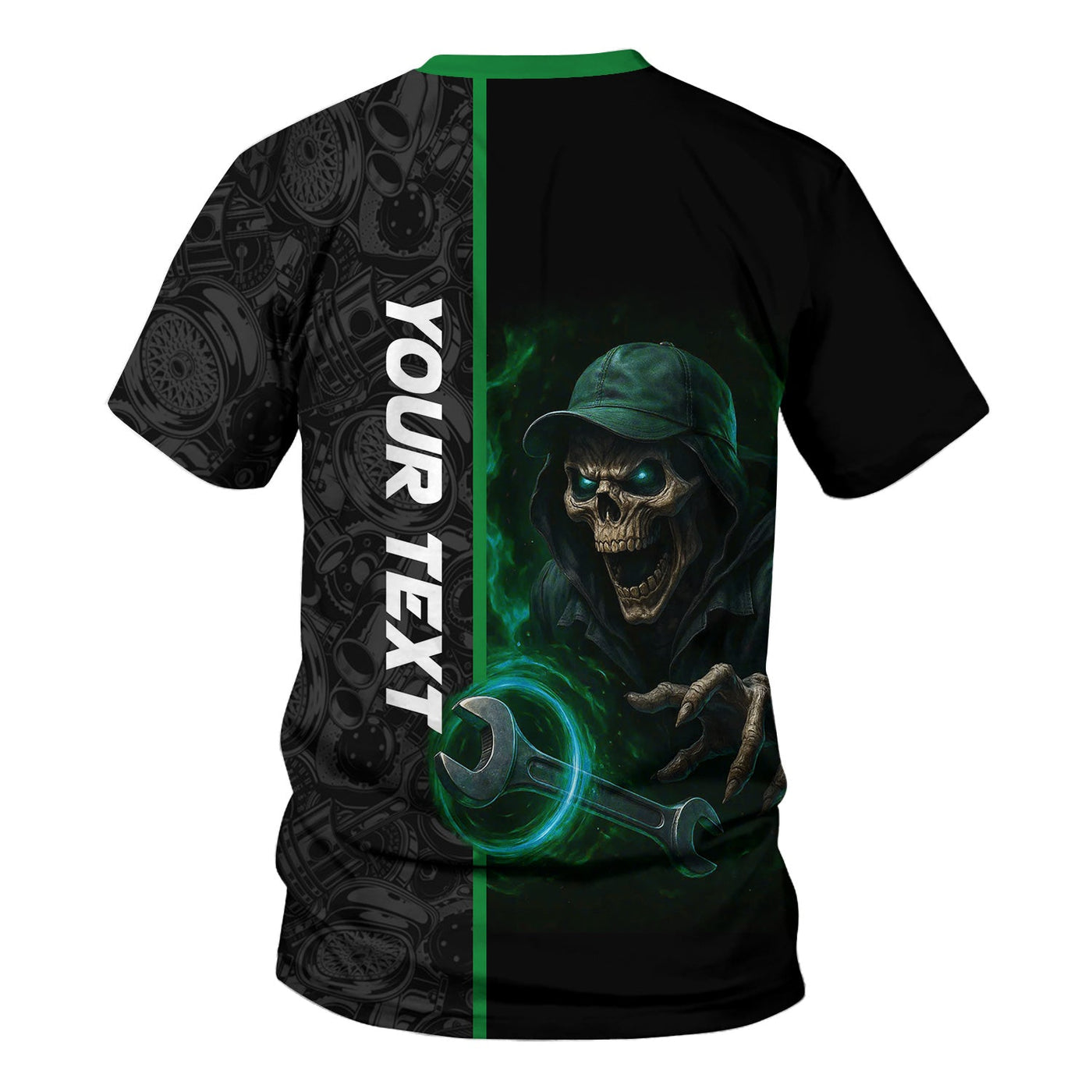Blisscorners Personalized Mechanic Shirt for Men, Custom Name & Text, Skull & Wrench Design, Cool Mechanics Gift for Father, Husband, DIY Enthusiasts