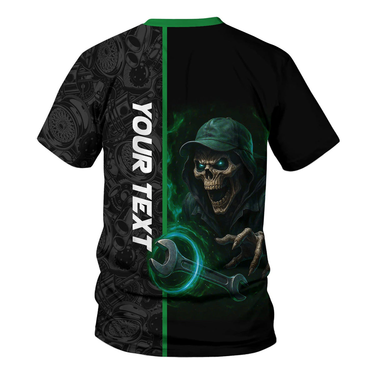 Blisscorners Personalized Mechanic Shirt for Men, Custom Name & Text, Skull & Wrench Design, Cool Mechanics Gift for Father, Husband, DIY Enthusiasts