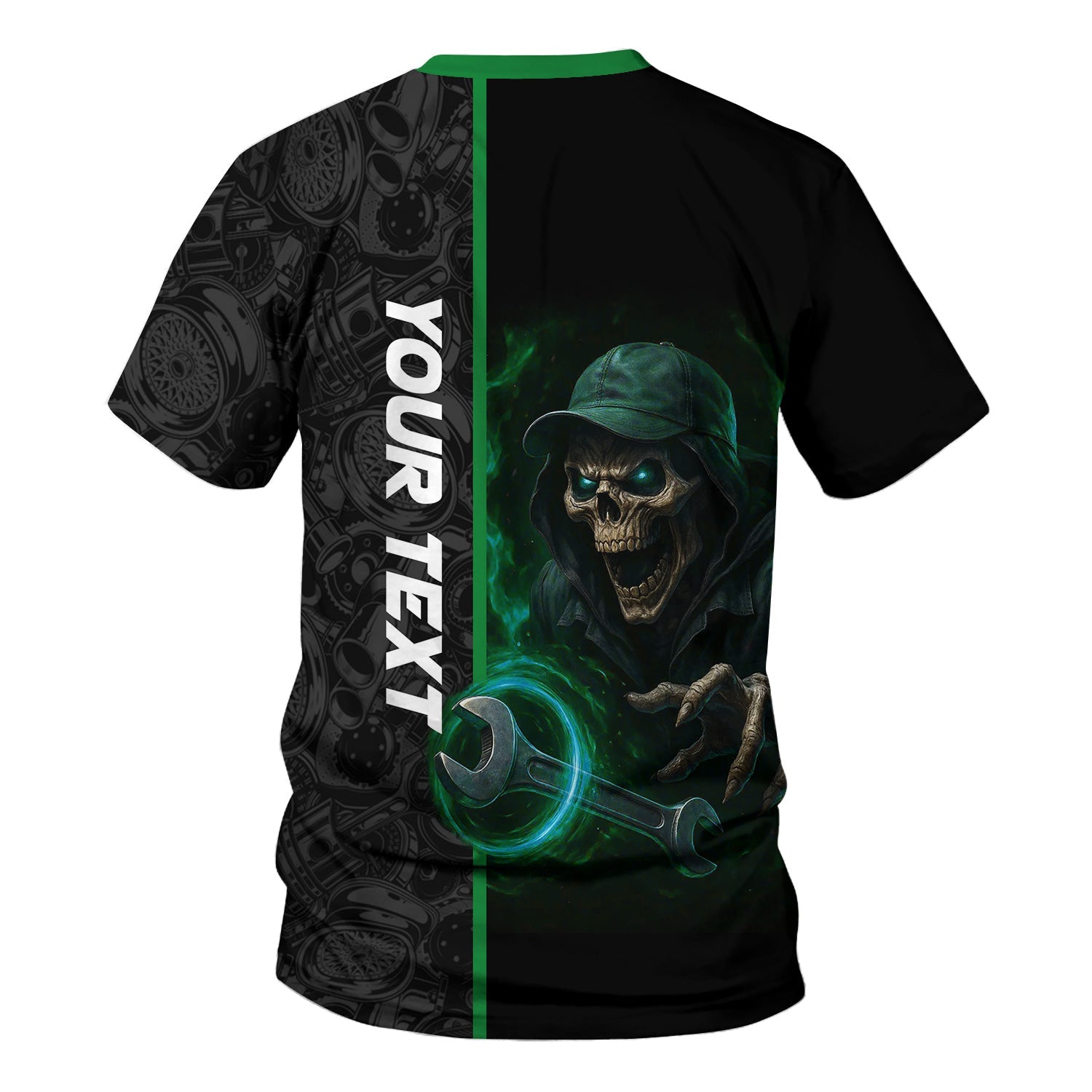 Blisscorners Personalized Mechanic Shirt for Men, Custom Name & Text, Skull & Wrench Design, Cool Mechanics Gift for Father, Husband, DIY Enthusiasts