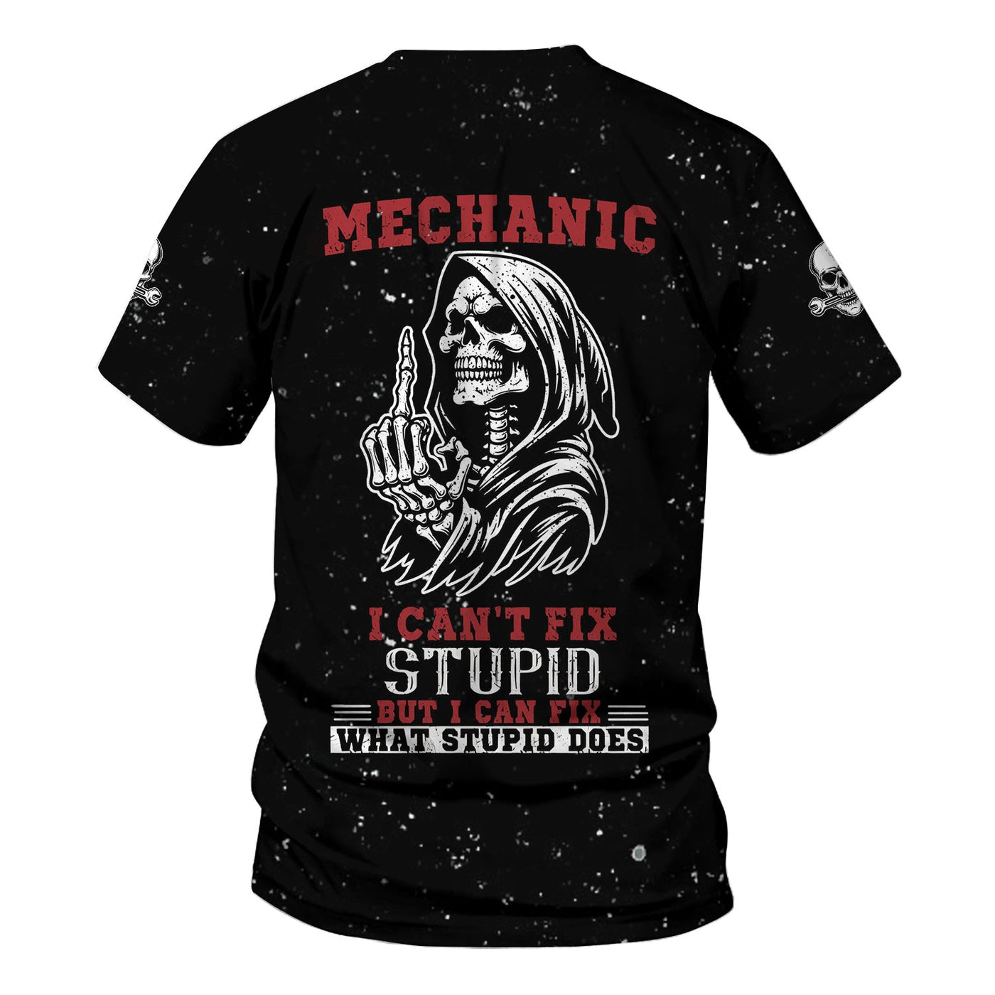 Blisscorners Mechanic Skeleton Shirt, Funny Fix Stupid Graphic Tee, Unique Gift for Mechanics, Skull and Bones Design, Humor Apparel for Auto Repair