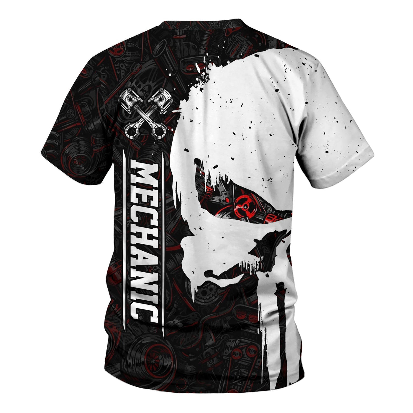 Blisscorners Personalized Mechanic Skull Shirt, Unique Gear Design, Gift for Mechanics & Motorheads, Funny Skull Shirt